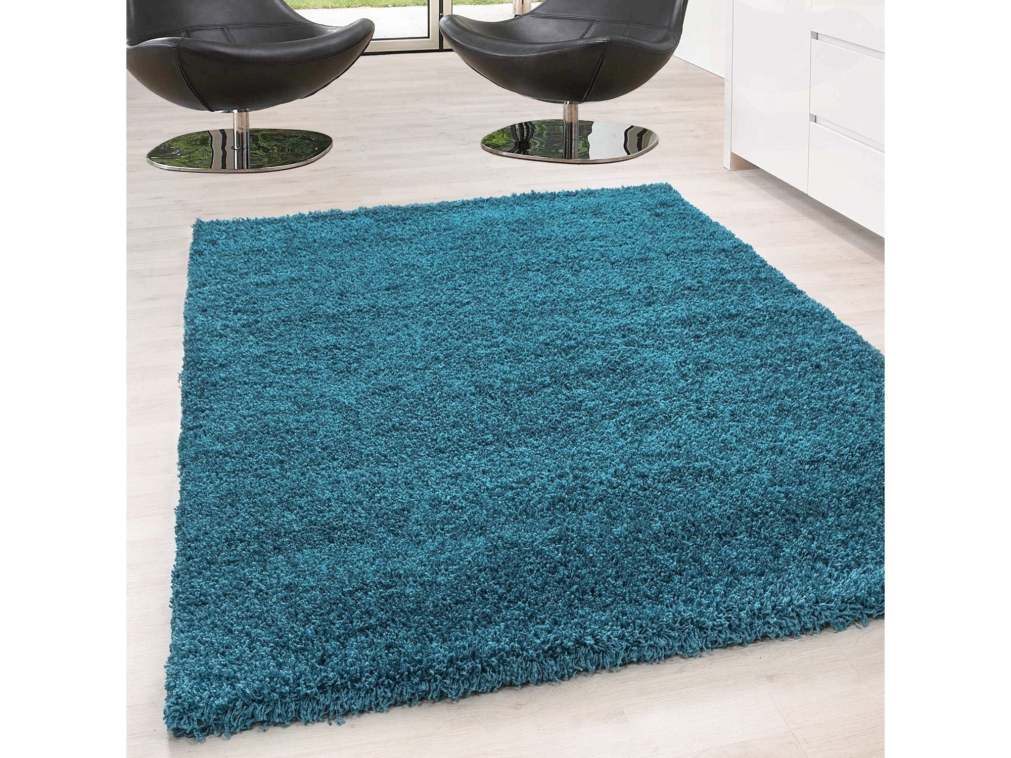 Hochflor Langflor Wohnzimmer DREAM Shaggy Teppich Unifarbe Florhöhe 5cm Türkis