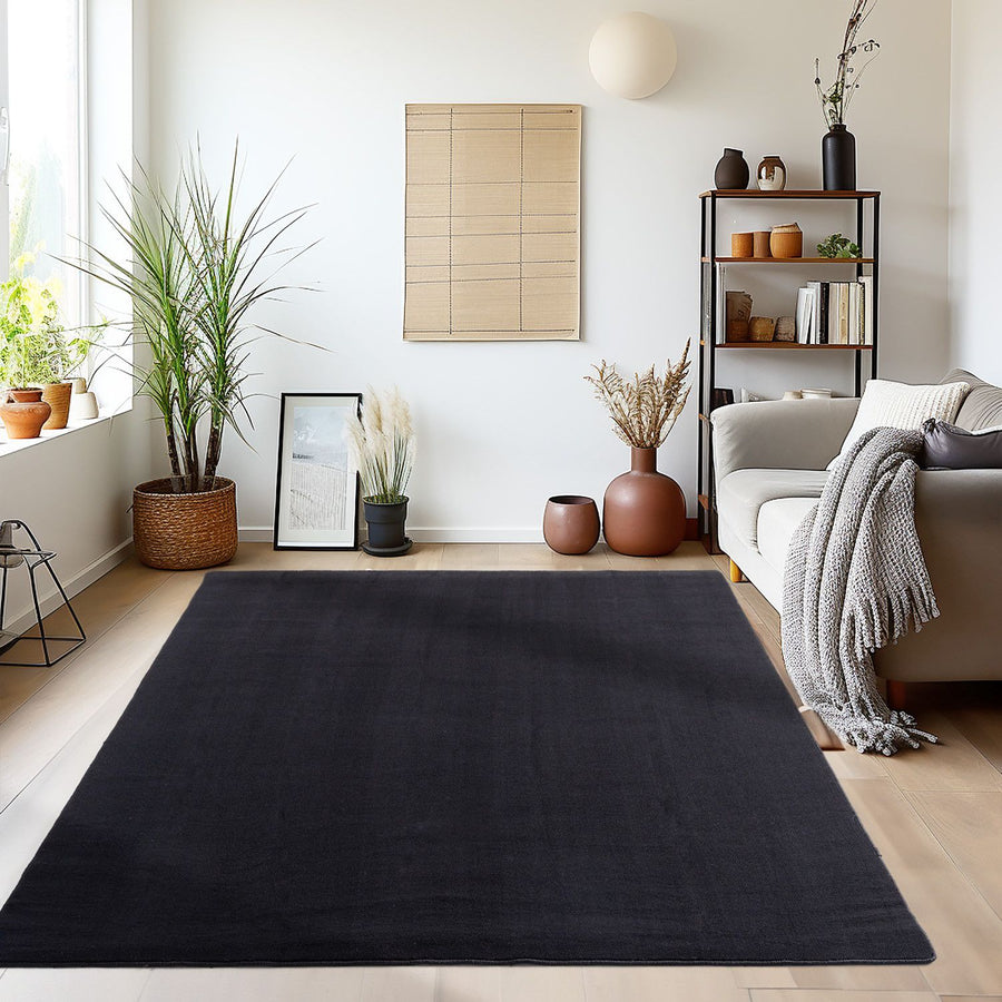 Kurzflorteppiche, Unicolor - Einfarbig, Farbe Schwarz, Teppich für Wohnzimmer, Rücken aus Anti-rutsch