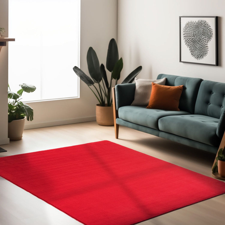 Sky Kurzflorteppich Rot – Unicolor, Anti-Rutsch
