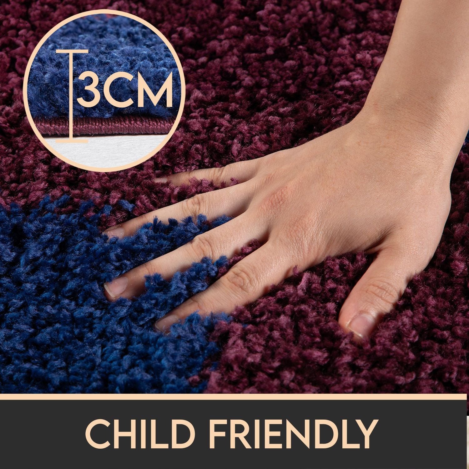 Kinderteppiche, Fußball-Design, Farbe Marineblau, Teppich für Kinderzimmer, Rücken aus Jute