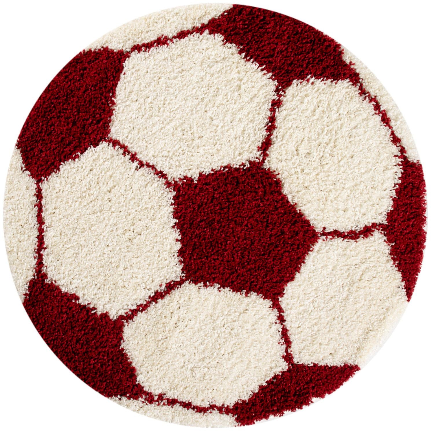 Kinderteppiche, Fußball-Design, Farbe Rot, Teppich für Kinderzimmer, Rücken aus Jute