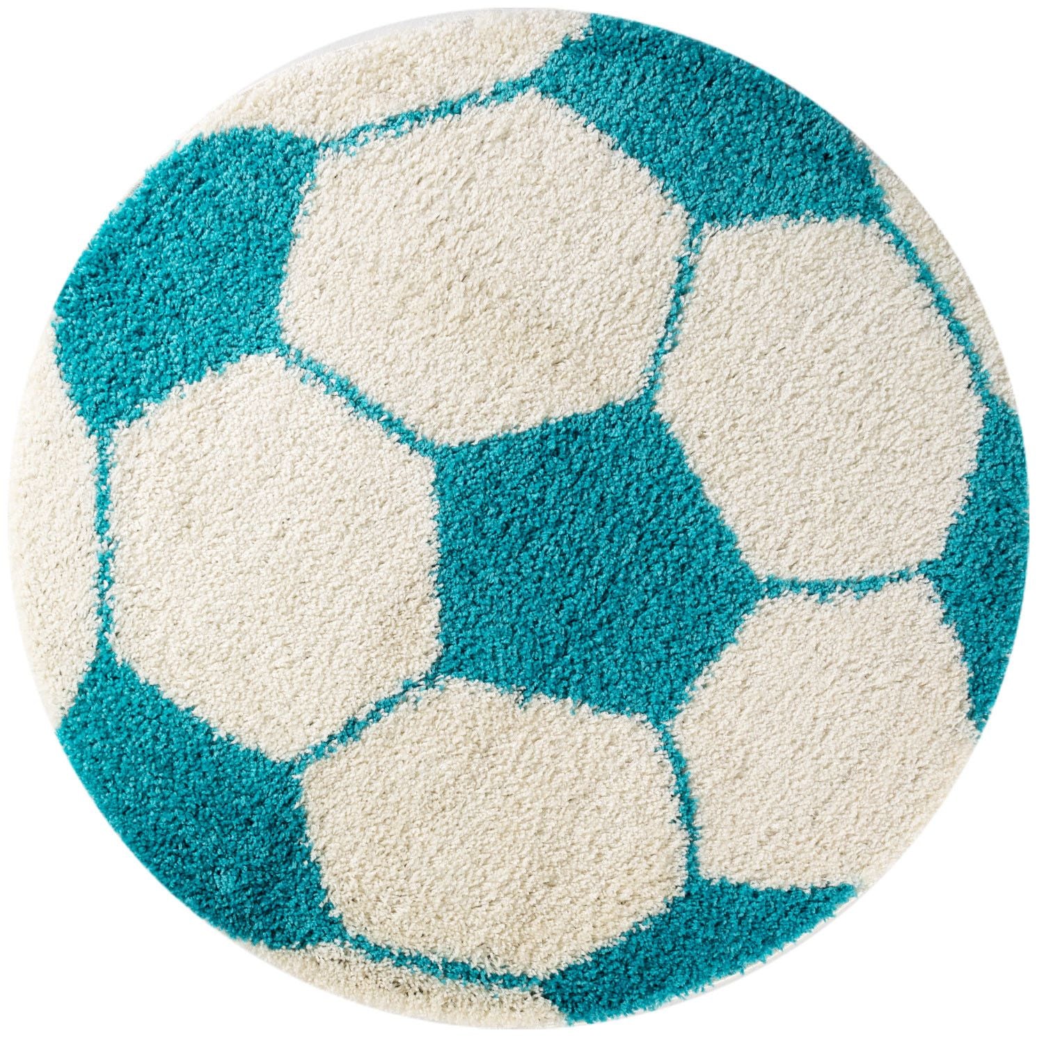 Kinderteppiche, Fußball-Design, Farbe Türkis, Teppich für Kinderzimmer, Rücken aus Jute