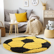 Kinderteppiche, Fußball-Design, Farbe Gelb, Teppich für Kinderzimmer, Rücken aus Jute