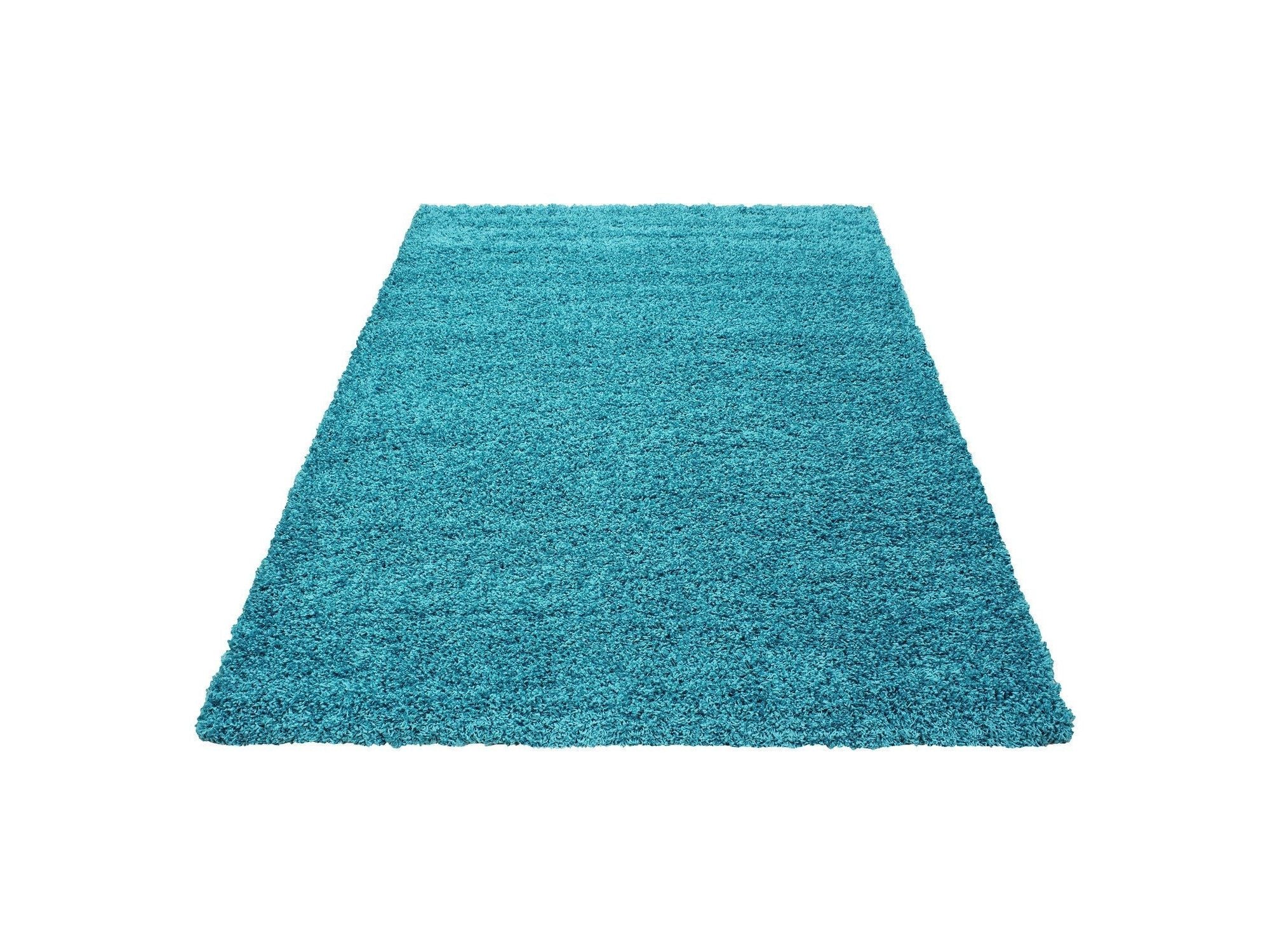 Hochflor Langflor Wohnzimmer DREAM Shaggy Teppich Unifarbe Florhöhe 5cm Türkis
