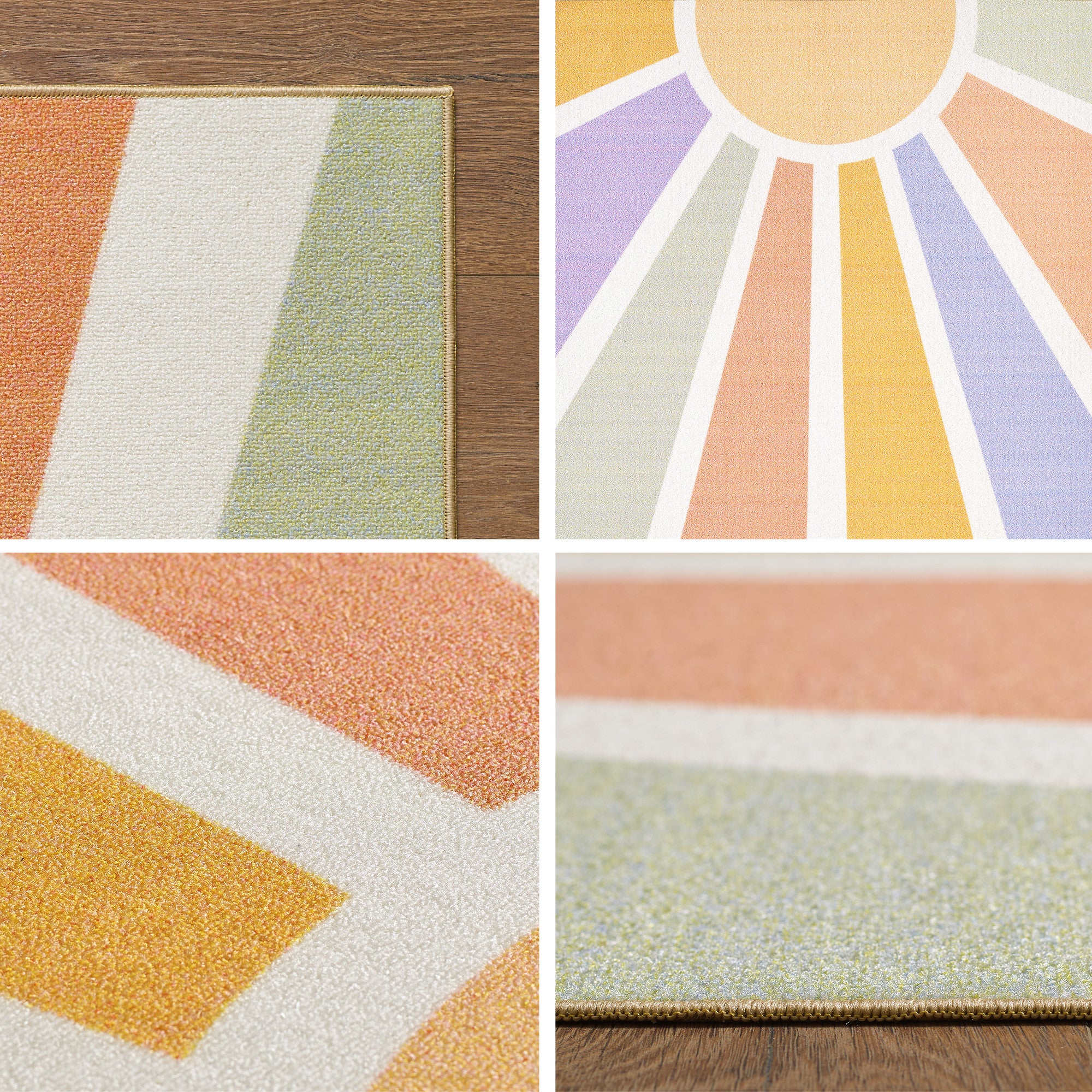 Kinderteppiche, Sonnenstrahlen, Farbe Multi, Teppich für Kinderzimmer, Rücken aus Latex