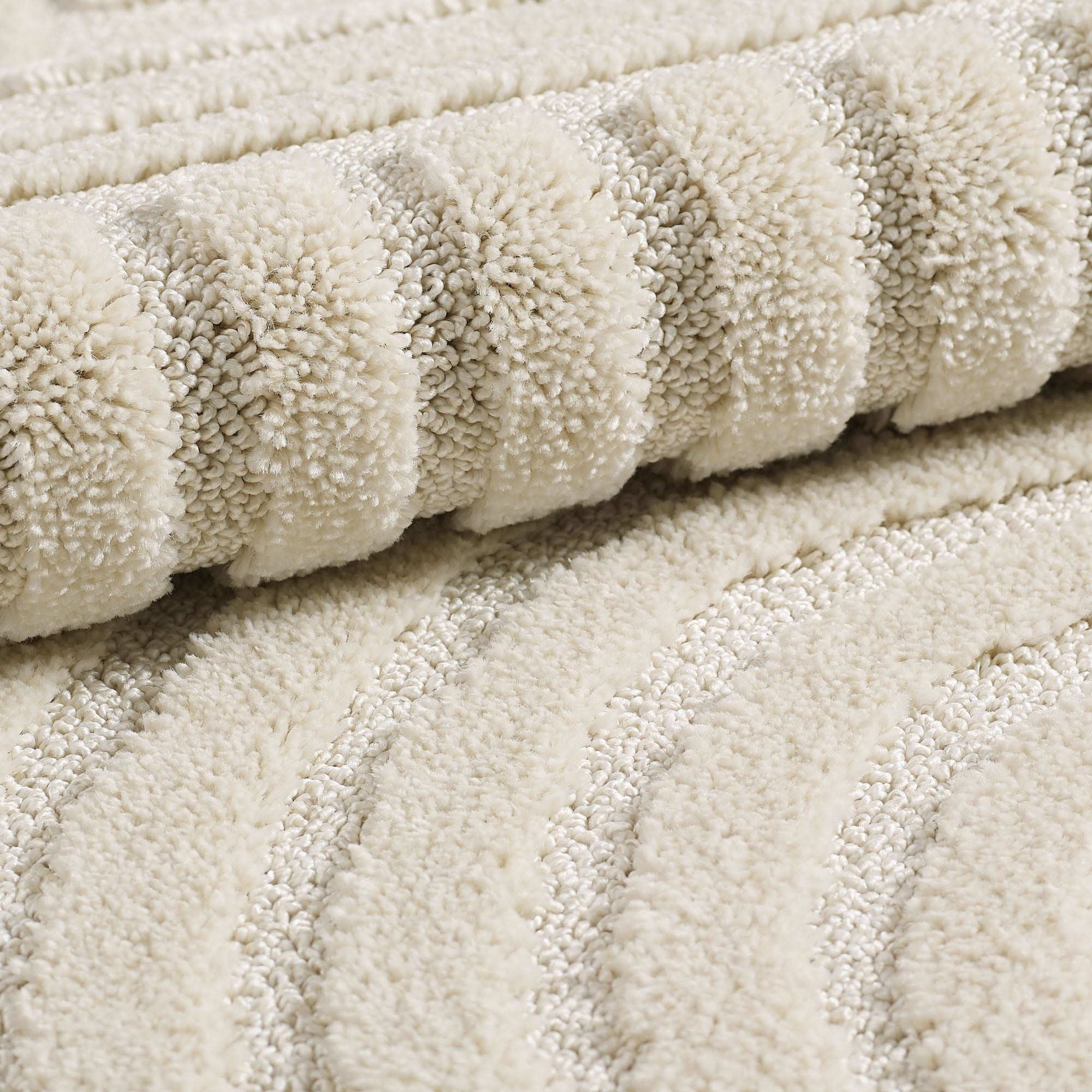 Hochflorteppiche, Skandinavischer Boho, Farbe Creme, Teppich für Wohnzimmer, Rücken aus Jute