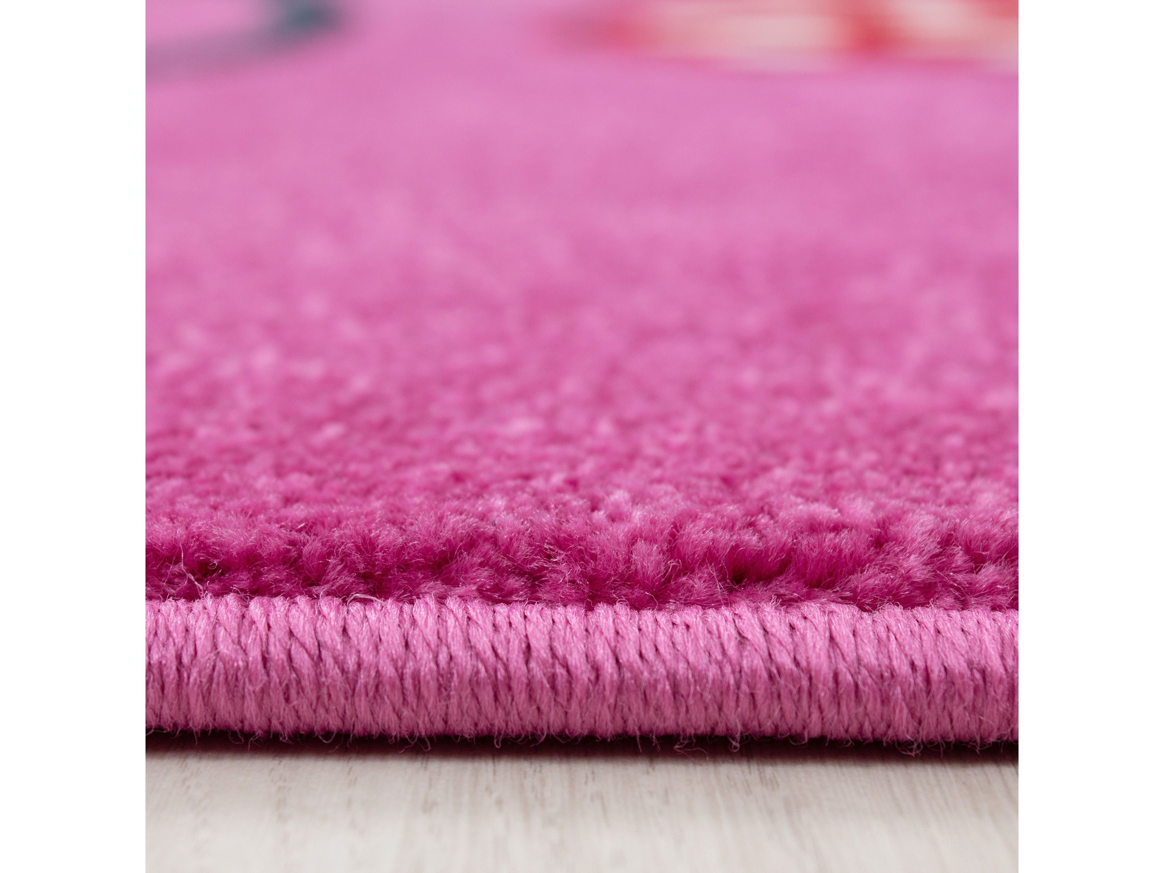 Kinderteppich Kinderzimmer Eulen Schmetterling Herz Muster Pink Gruen Blau Rot