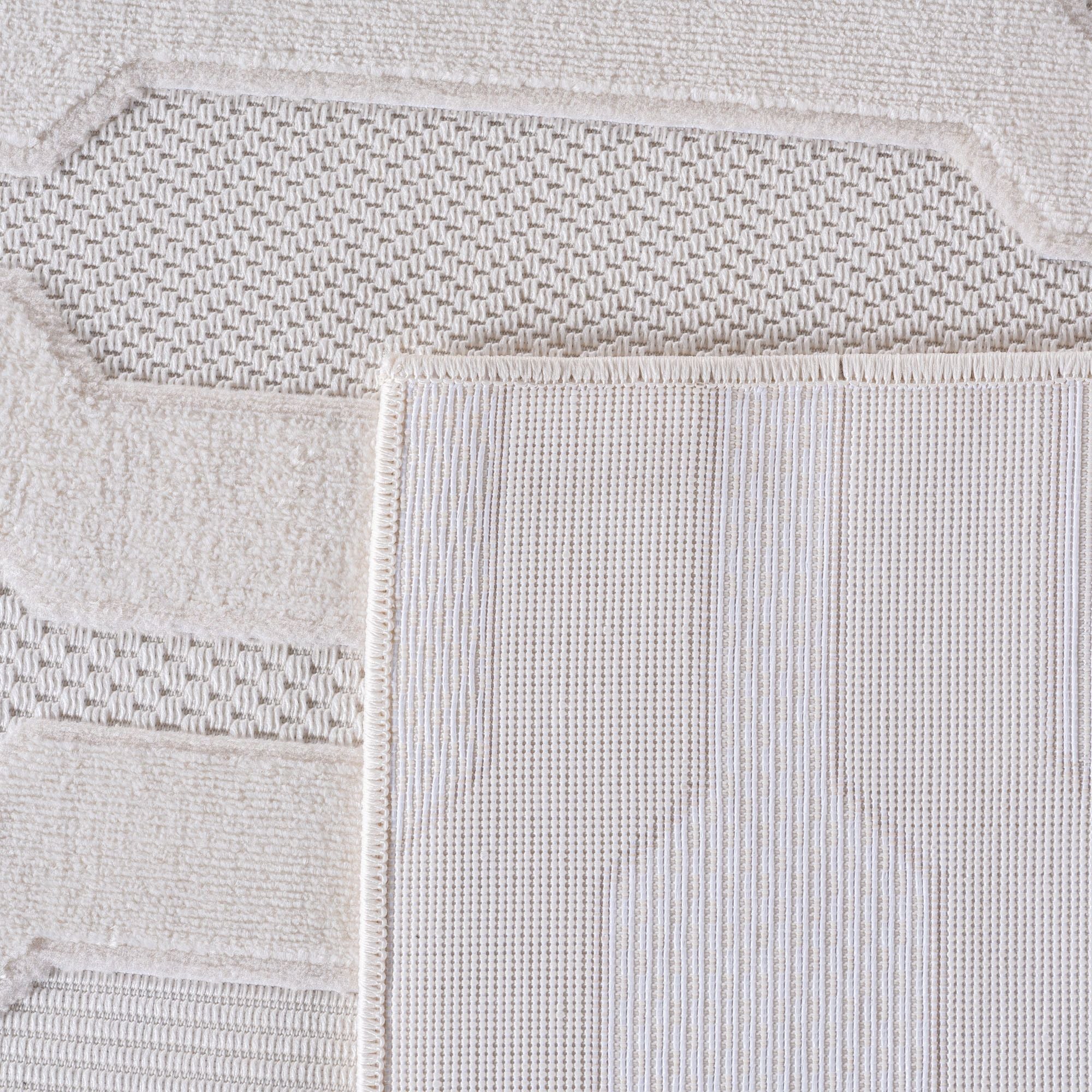 Kurzflor Teppich,3D Design,Farbe Creme,Teppich für Wohnzimmer,Rücken aus fibrilliertes Garn