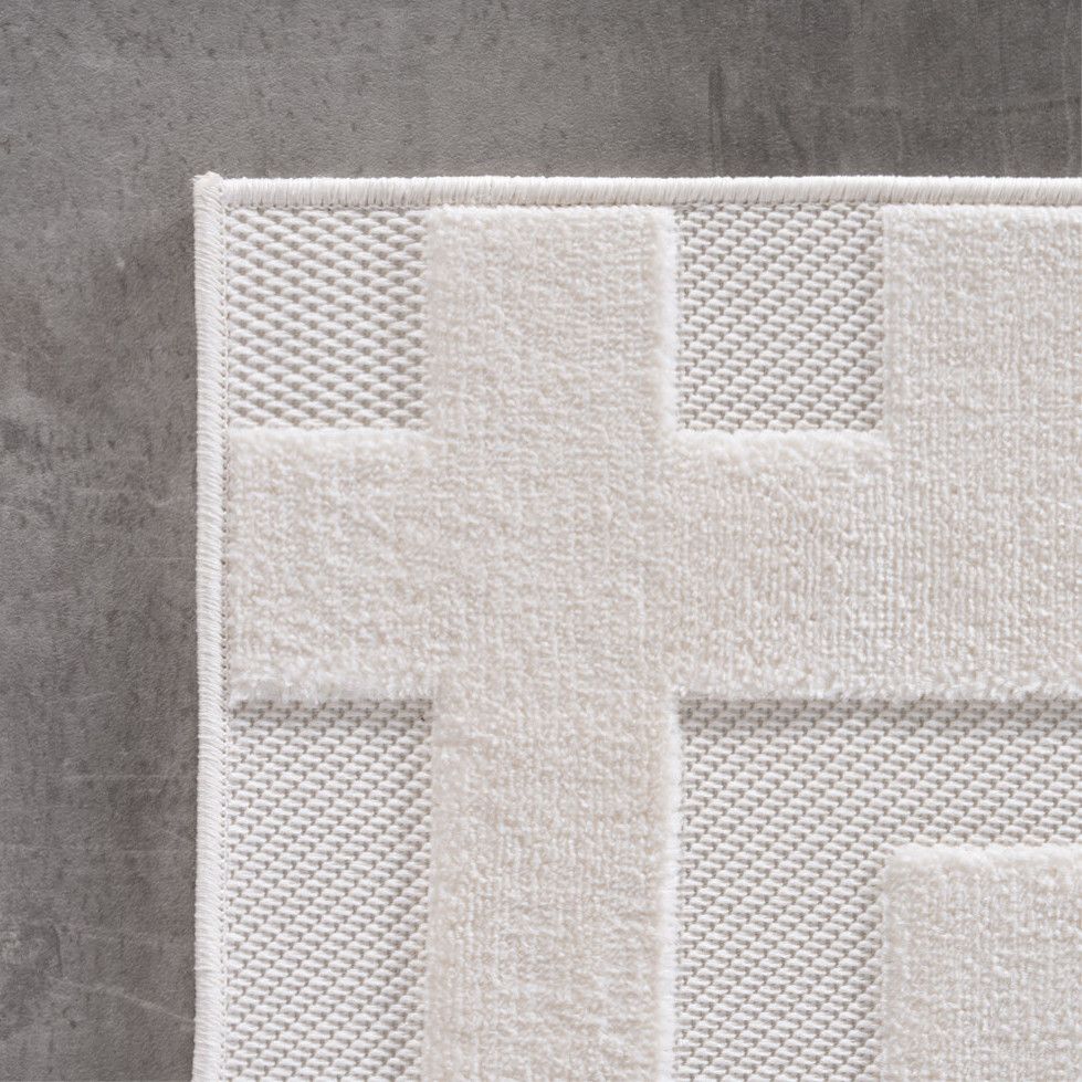 Kurzflor Teppich,3D Design,Farbe Creme,Teppich für Wohnzimmer,Rücken aus fibrilliertes Garn