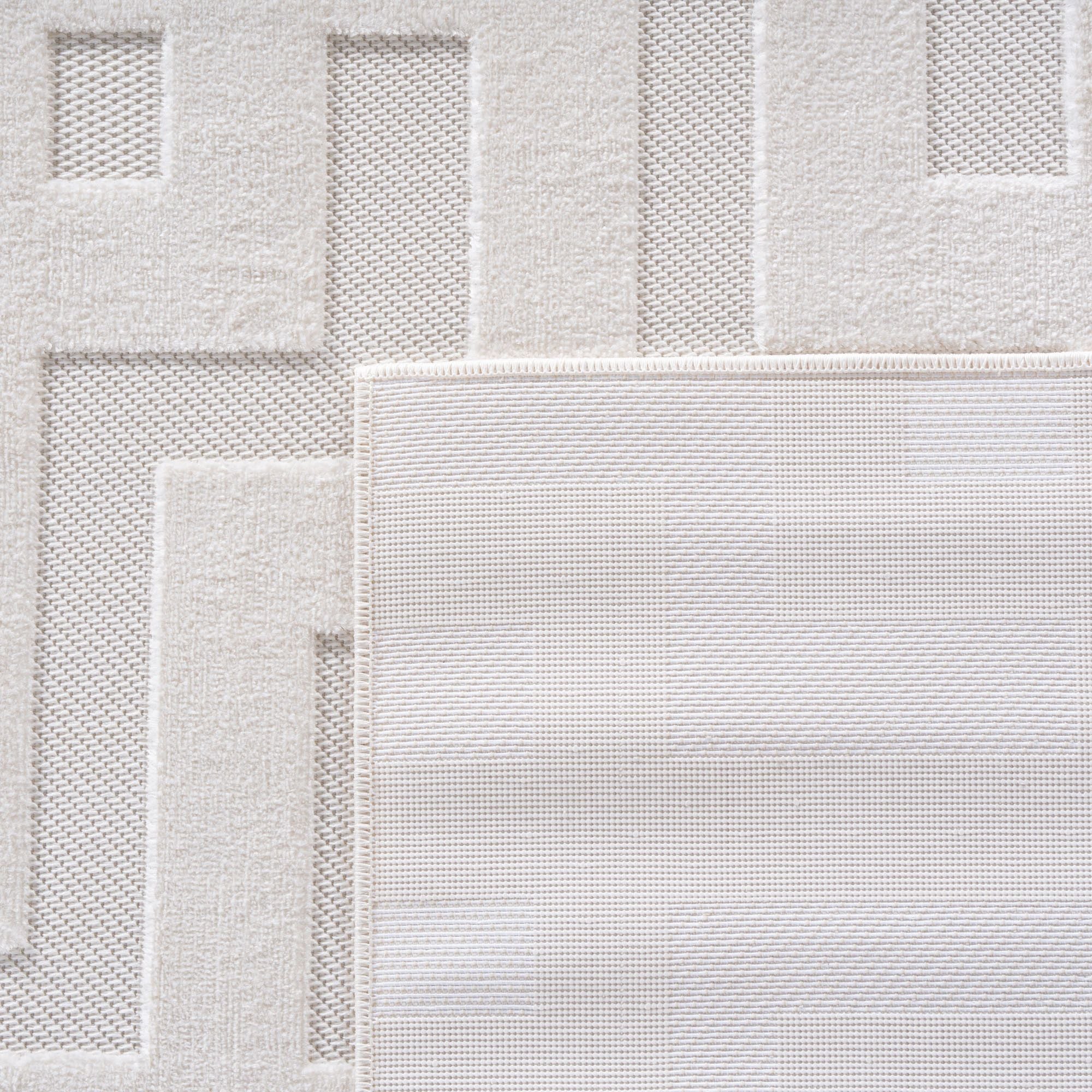 Kurzflor Teppich,3D Design,Farbe Creme,Teppich für Wohnzimmer,Rücken aus fibrilliertes Garn