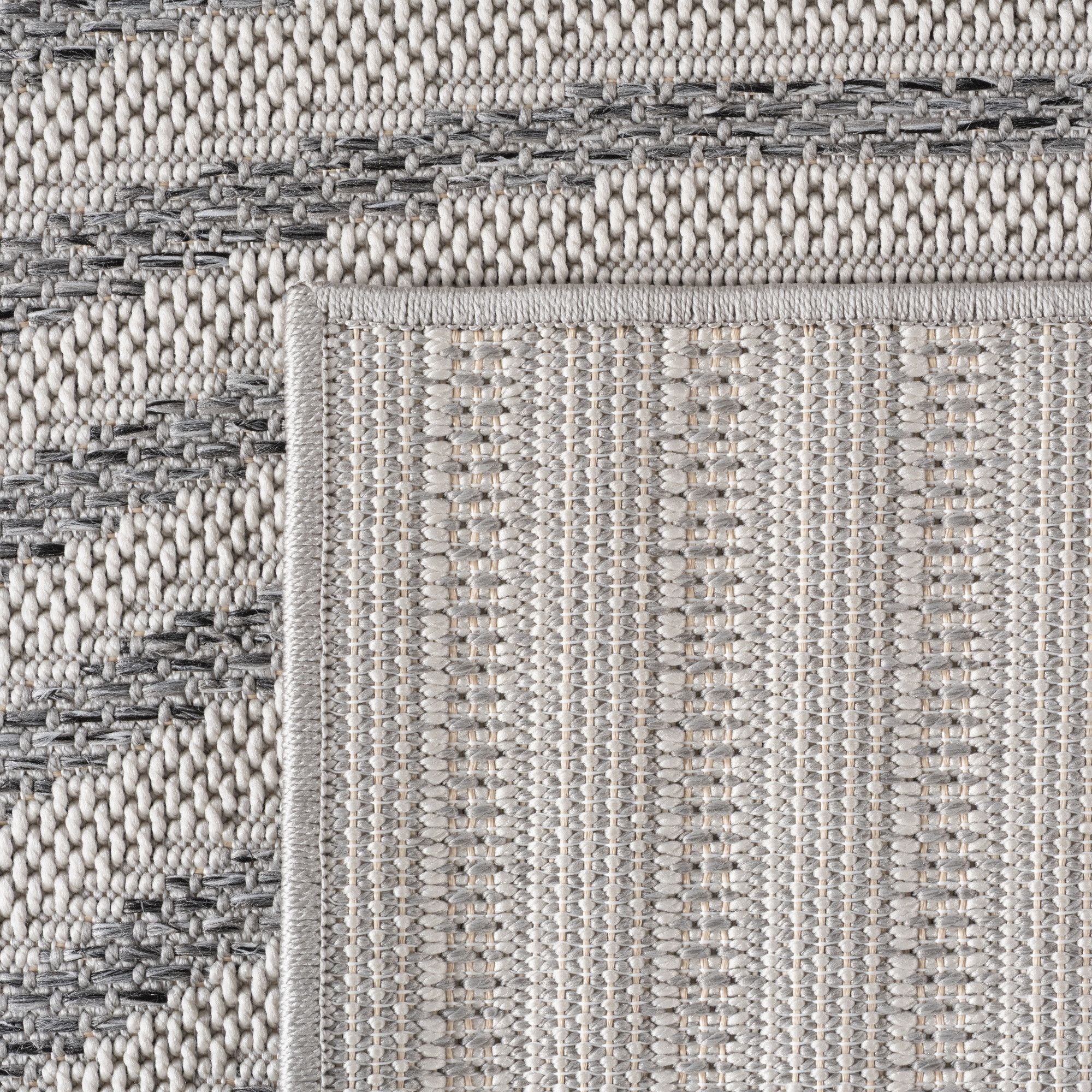 Outdoorteppiche Grau 8x25 cm Läufer, Wetterfest & UV-beständig, ideal für Küche, Balkon, Terrasse auch Wohnzimmer und Esszimmer, Skandinavisches Boho-Design, Leicht zu Reinigen