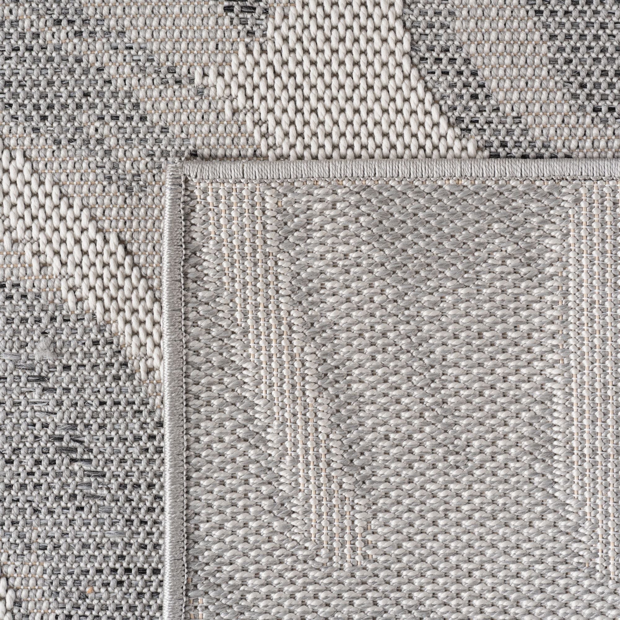 Outdoorteppiche Grau 8x25 cm Läufer, Wetterfest & UV-beständig, ideal für Küche, Balkon, Terrasse auch Wohnzimmer und Esszimmer, Palmblätter-Design, Leicht zu Reinigen