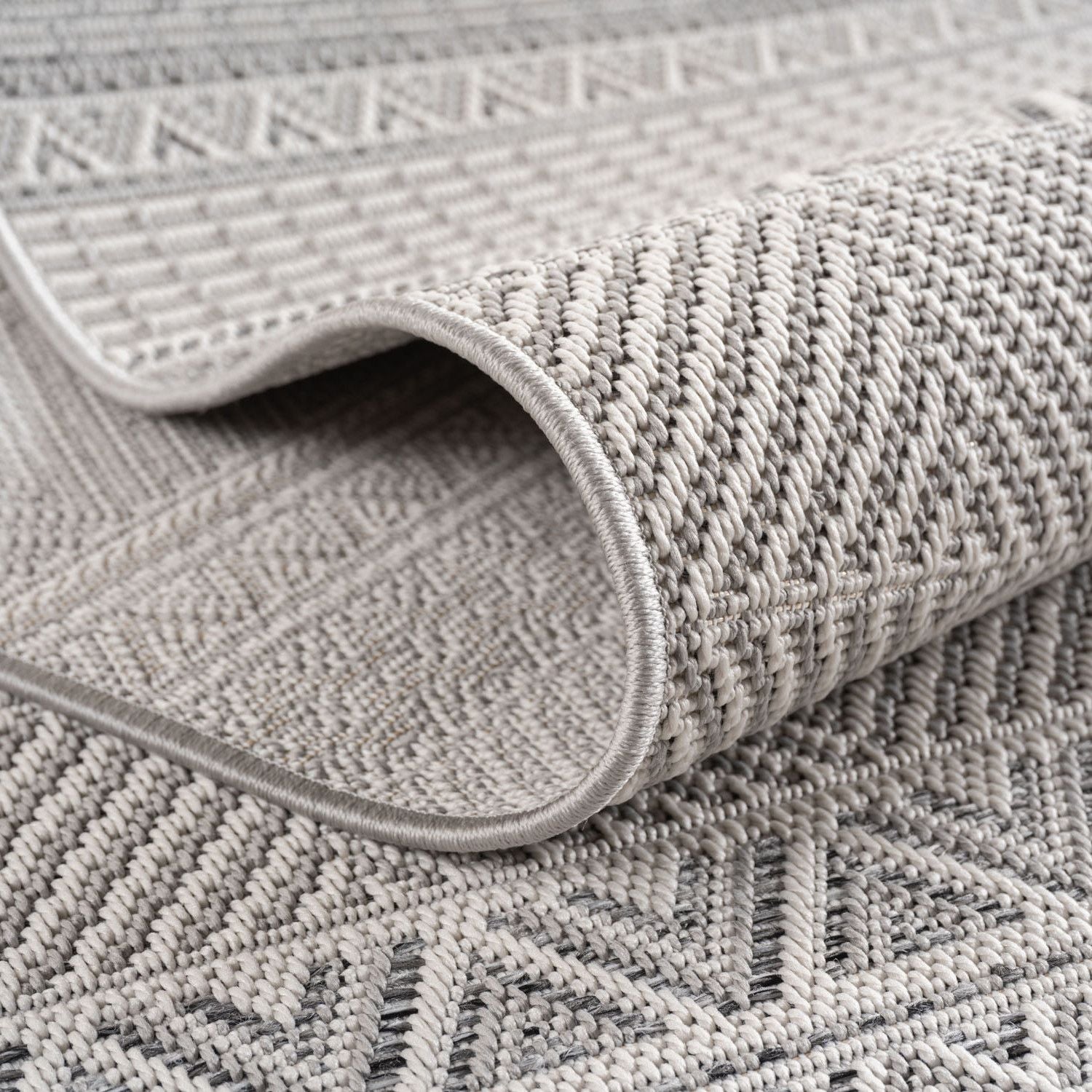 Outdoorteppiche Grau 8x25 cm Läufer, Wetterfest & UV-beständig, ideal für Küche, Balkon, Terrasse auch Wohnzimmer und Esszimmer, Palmblätter-Design, Leicht zu Reinigen