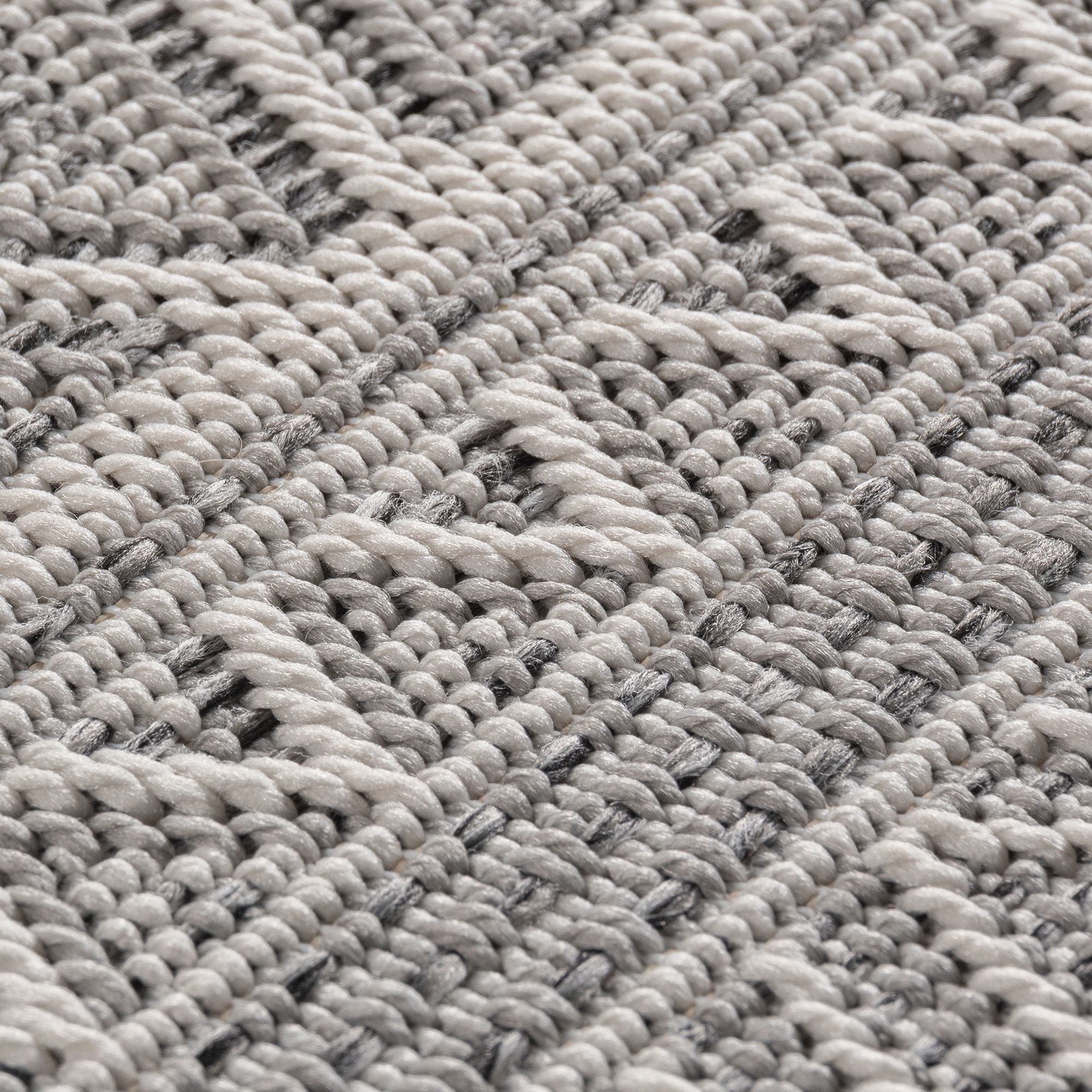 Outdoorteppiche Grau 8x25 cm Läufer, Wetterfest & UV-beständig, ideal für Küche, Balkon, Terrasse auch Wohnzimmer und Esszimmer, Skandinavisches Boho-Design, Leicht zu Reinigen