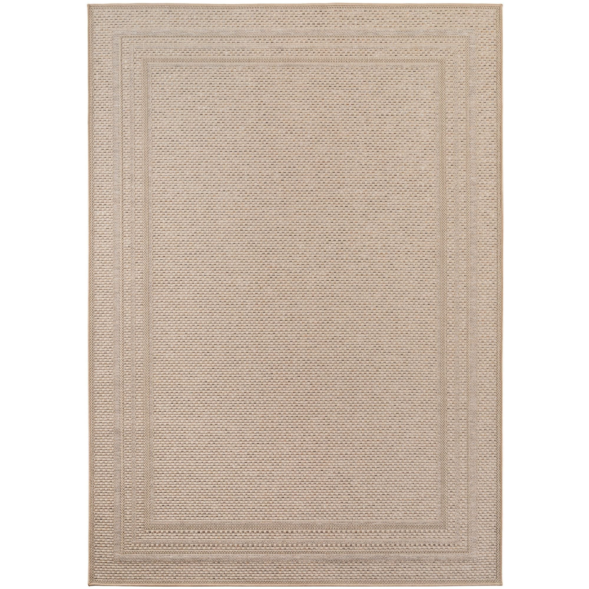Outdoorteppiche Beige 8x25 cm Läufer, Wetterfest & UV-beständig, ideal für Küche, Balkon, Terrasse auch Wohnzimmer und Esszimmer, Einfarbiges Design mit Bordüre, Leicht zu Reinigen