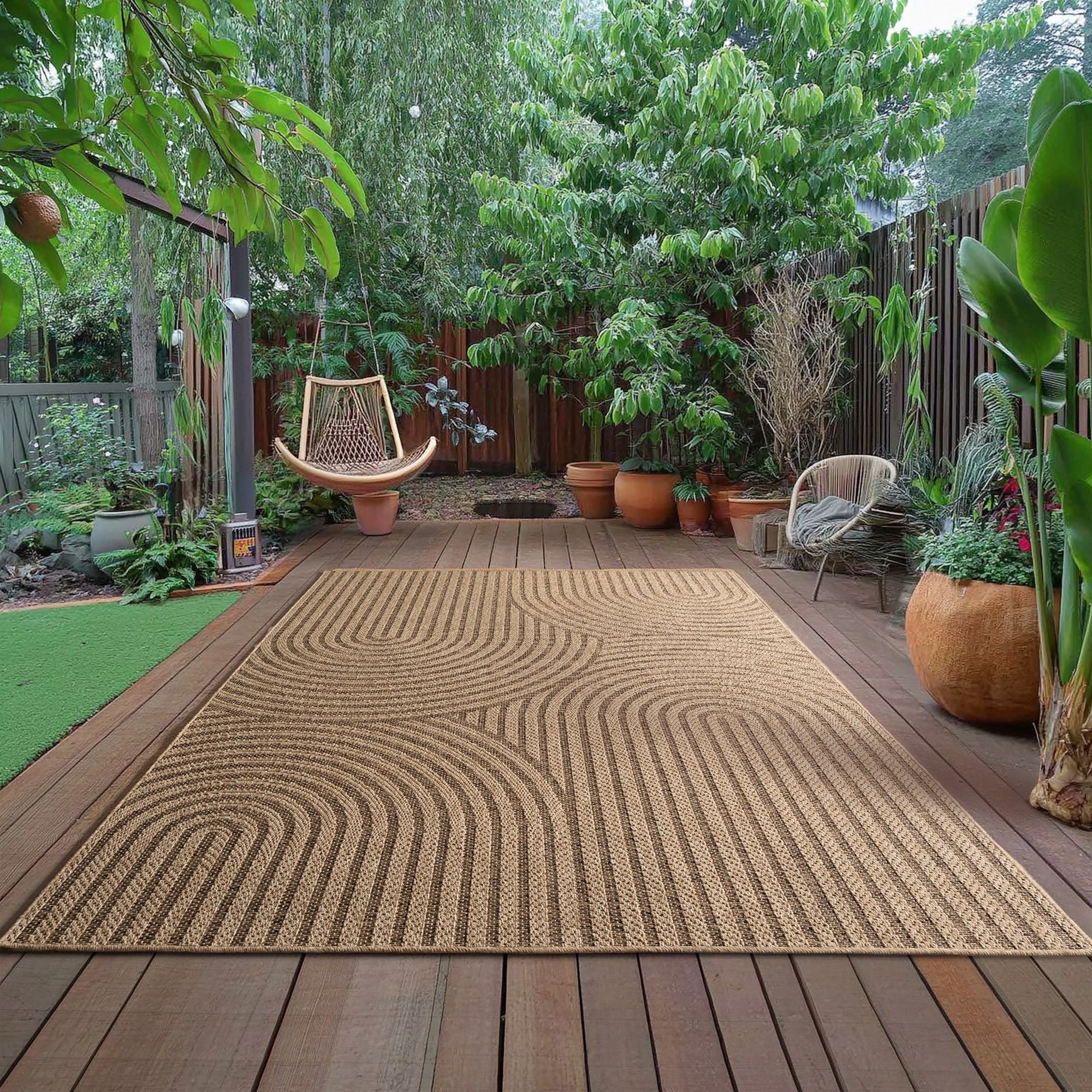 In- & Outdoorteppiche – robust, wetterfest & pflegeleicht im natürlichen Jute-Look, ideal für Wohnzimmer, Küche, Terrasse, Garten und Balkon, 8x25 cm