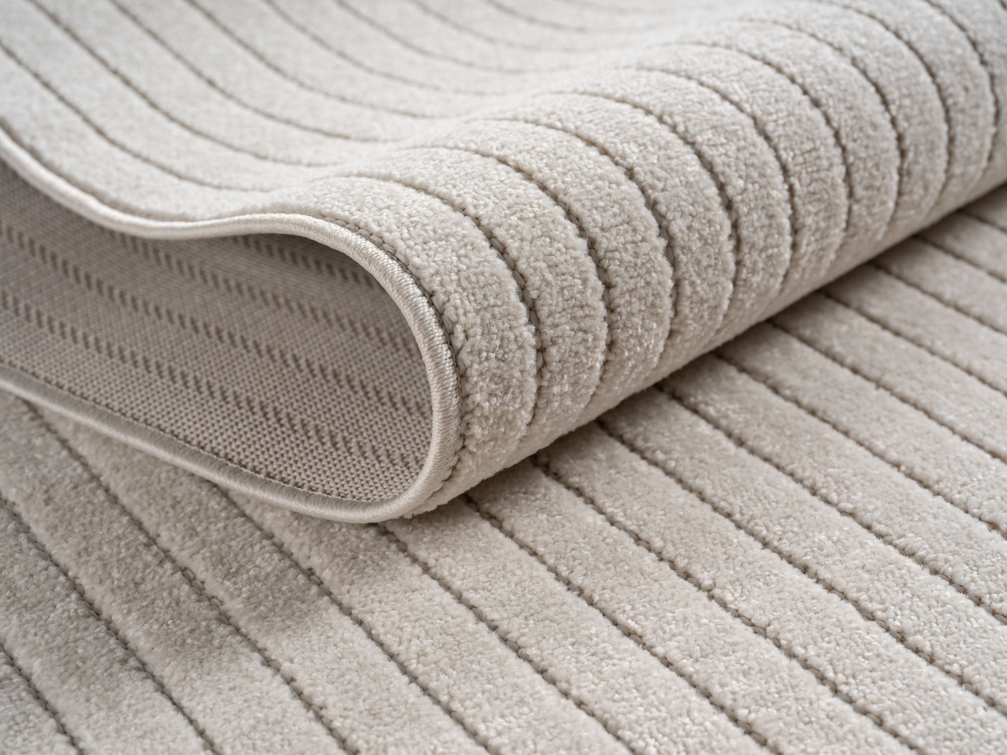 Outdoorteppiche Wohnzimmer, Schlafzimmer, Wintergarten, Kurzflor Creme, Hoch-Tief-Effekt, weich & waschbar, Outdoor geeignet, pflegeleicht, 8x25 cm