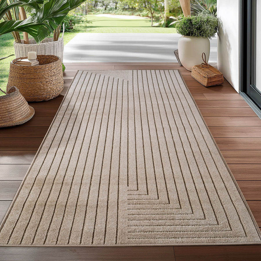 Nova Teppich Beige | Asymmetrische Streifen