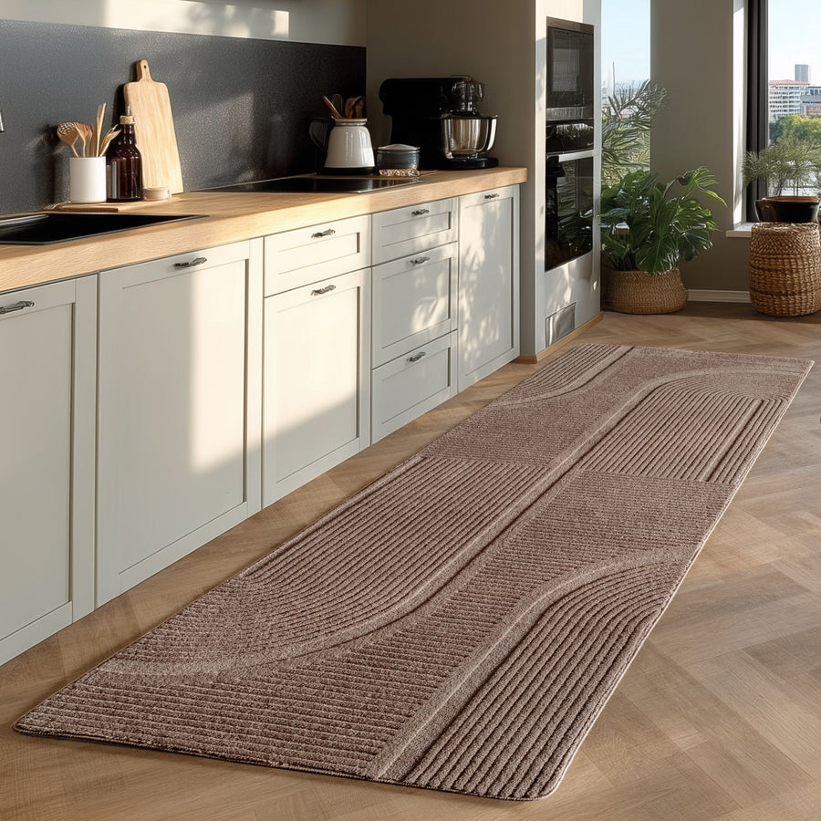 Einfarbiger Skandinavischer Boho Teppich Beige 8x15 cm, Weicher Waschbarer Deko Teppich mit 3D-Effekt, Pflegeleichter Läufer Teppich Wohnzimmer und Schlafzimmer