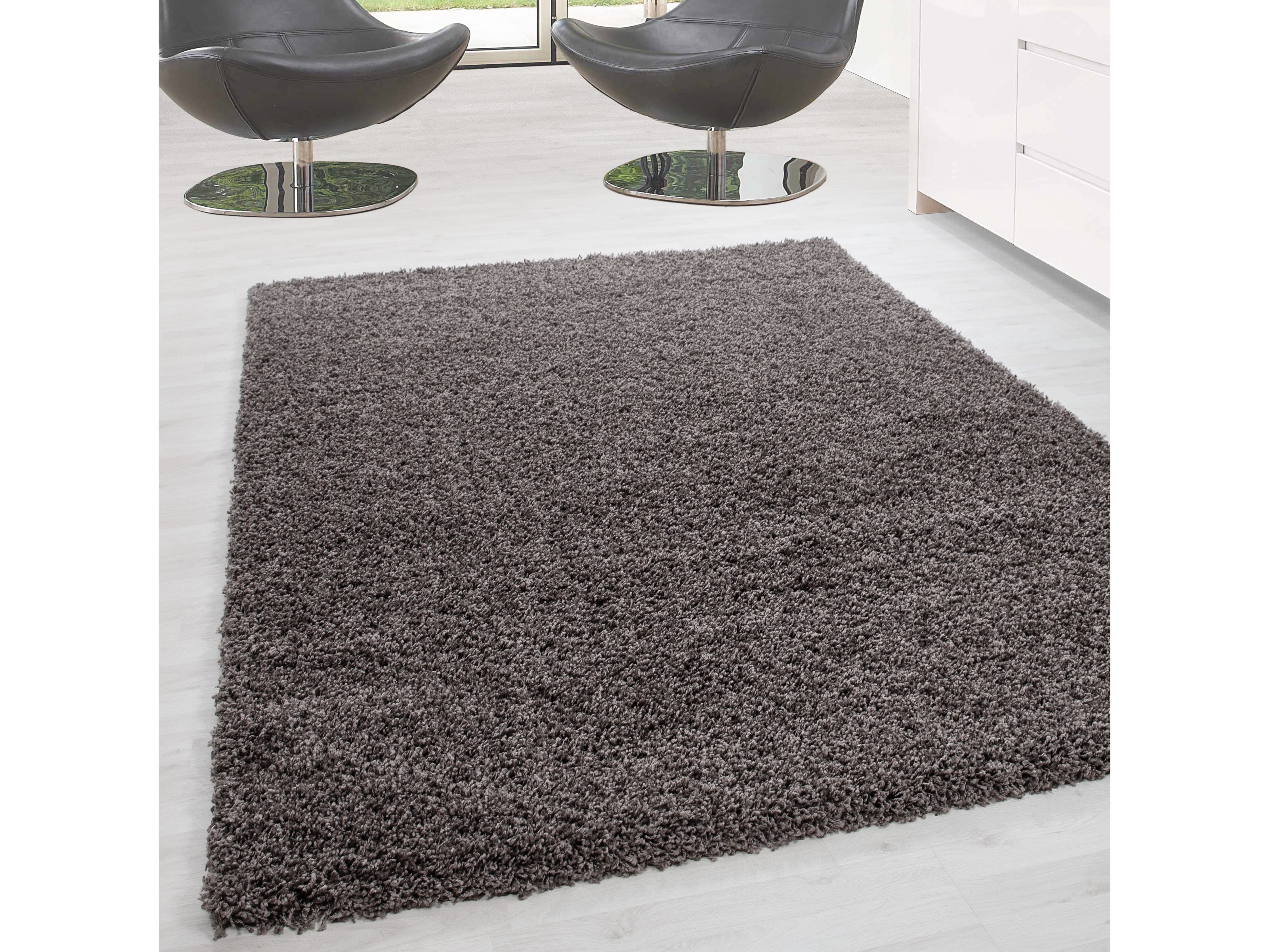Hochflor Langflor Wohnzimmer DREAM Shaggy Teppich Unifarbe Florhöhe 5cm Taupe