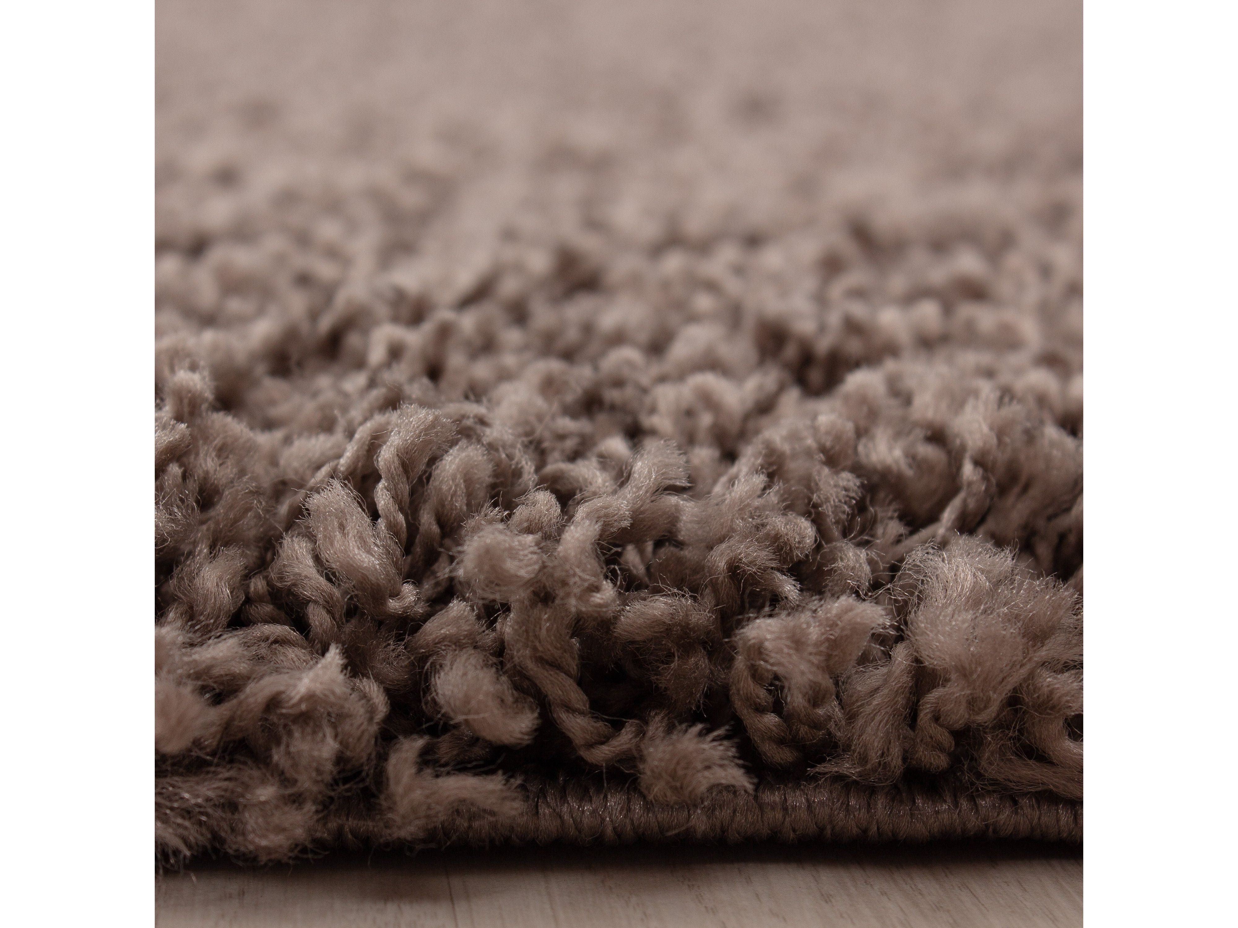 Hochflor Langflor Wohnzimmer DREAM Shaggy Teppich Unifarbe Florhöhe 5cm Taupe