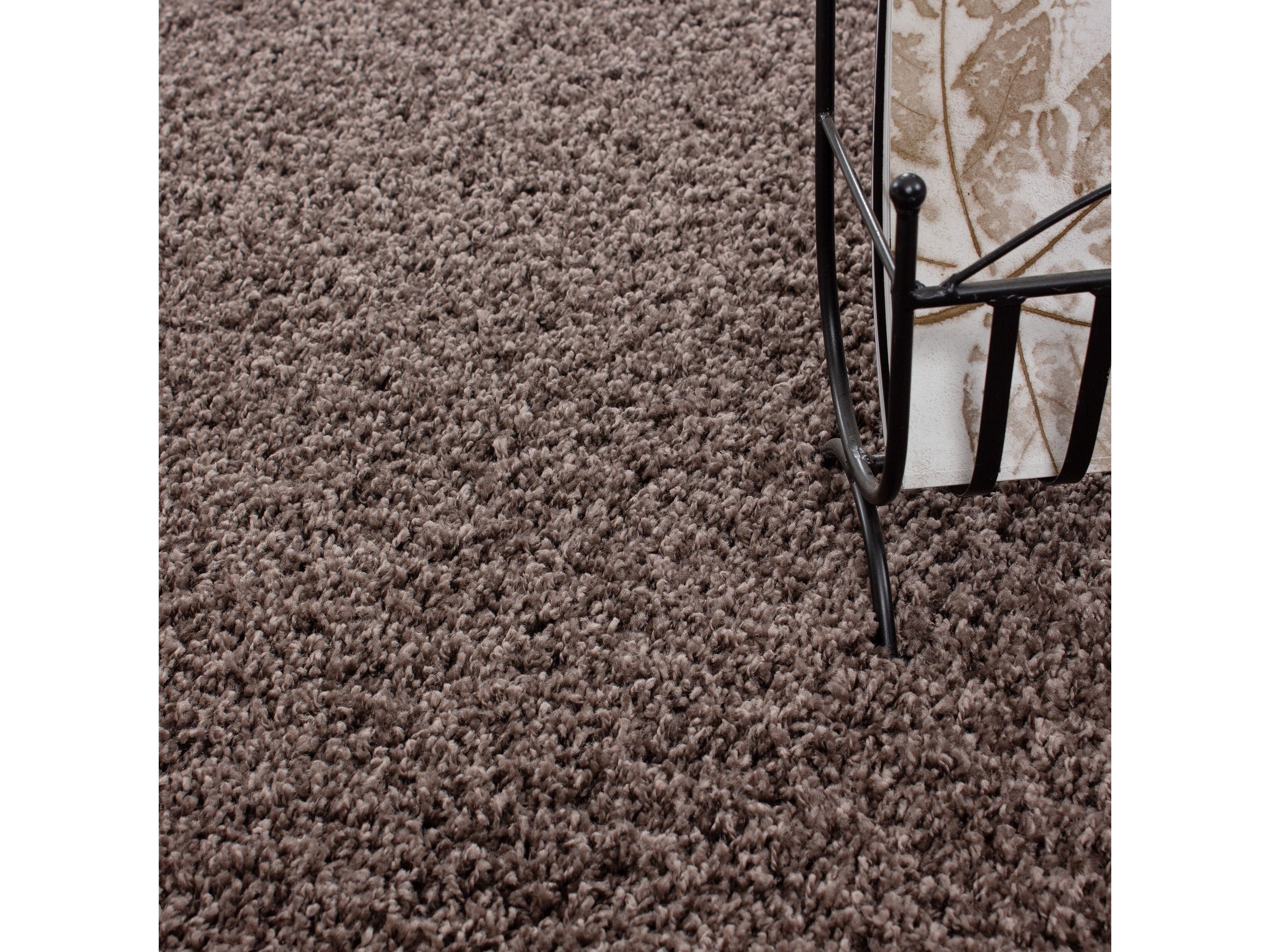 Hochflor Langflor Wohnzimmer DREAM Shaggy Teppich Unifarbe Florhöhe 5cm Taupe