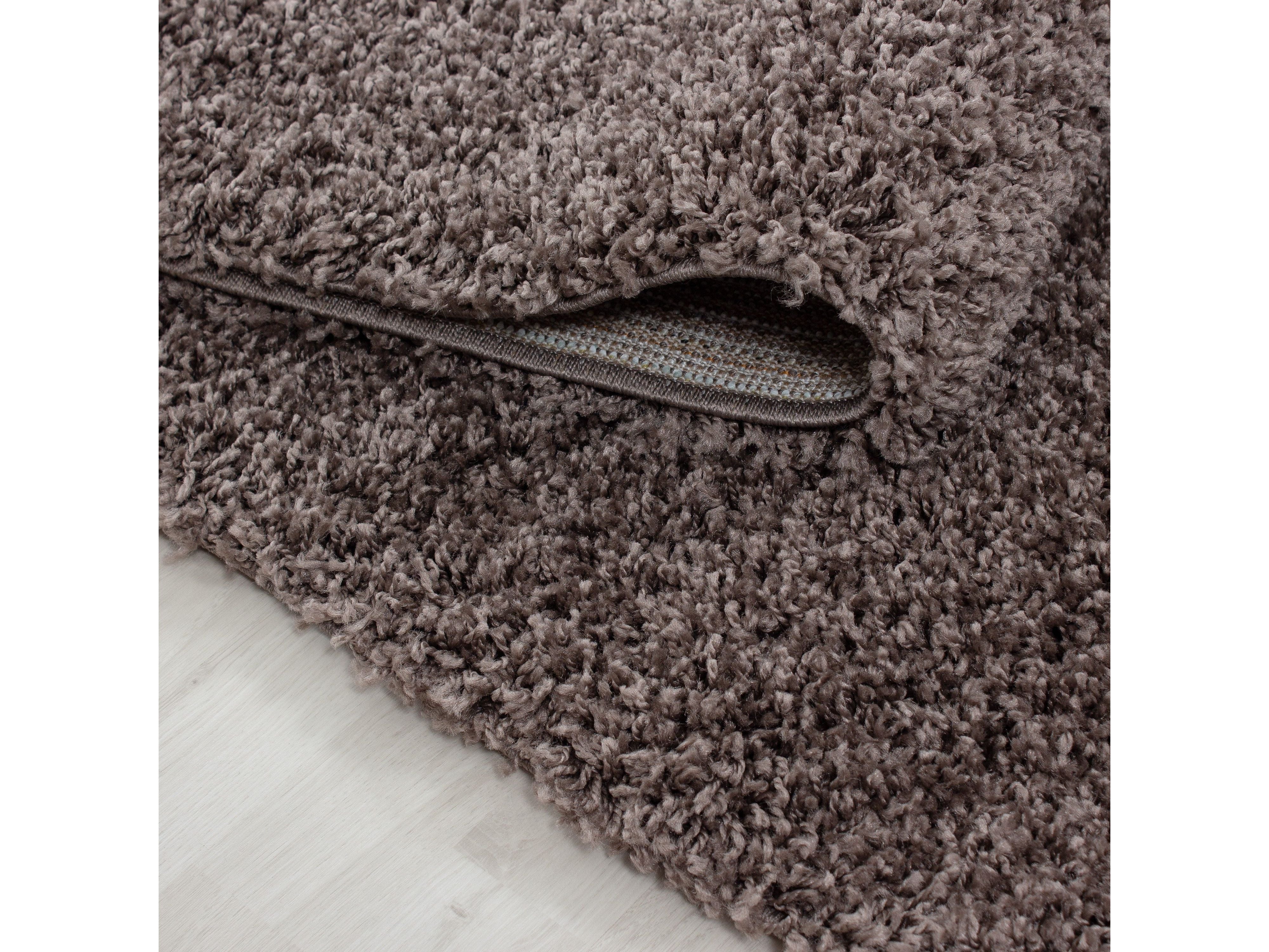 Hochflor Langflor Wohnzimmer DREAM Shaggy Teppich Unifarbe Florhöhe 5cm Taupe