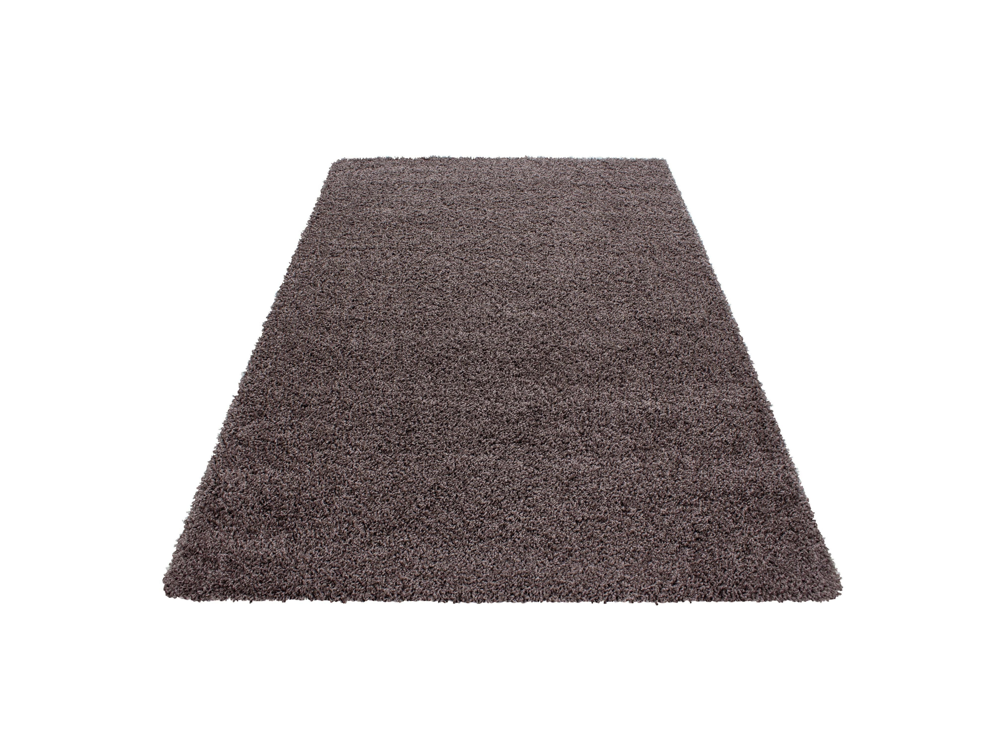Hochflor Langflor Wohnzimmer DREAM Shaggy Teppich Unifarbe Florhöhe 5cm Taupe