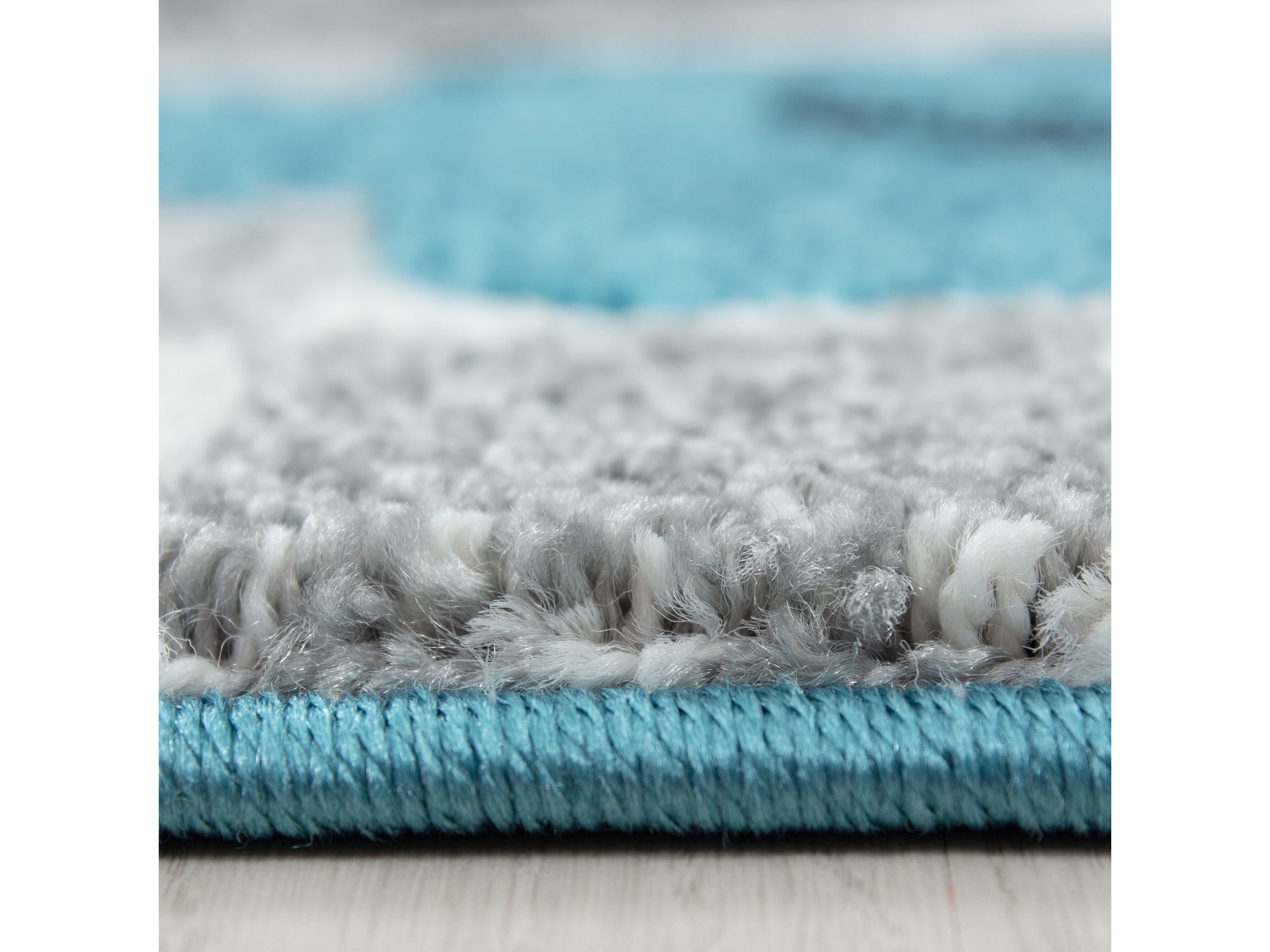 Kinderteppich Kinderzimmer Rennwagen Formel 1 Muster Blau Grau Weiß Schwarz