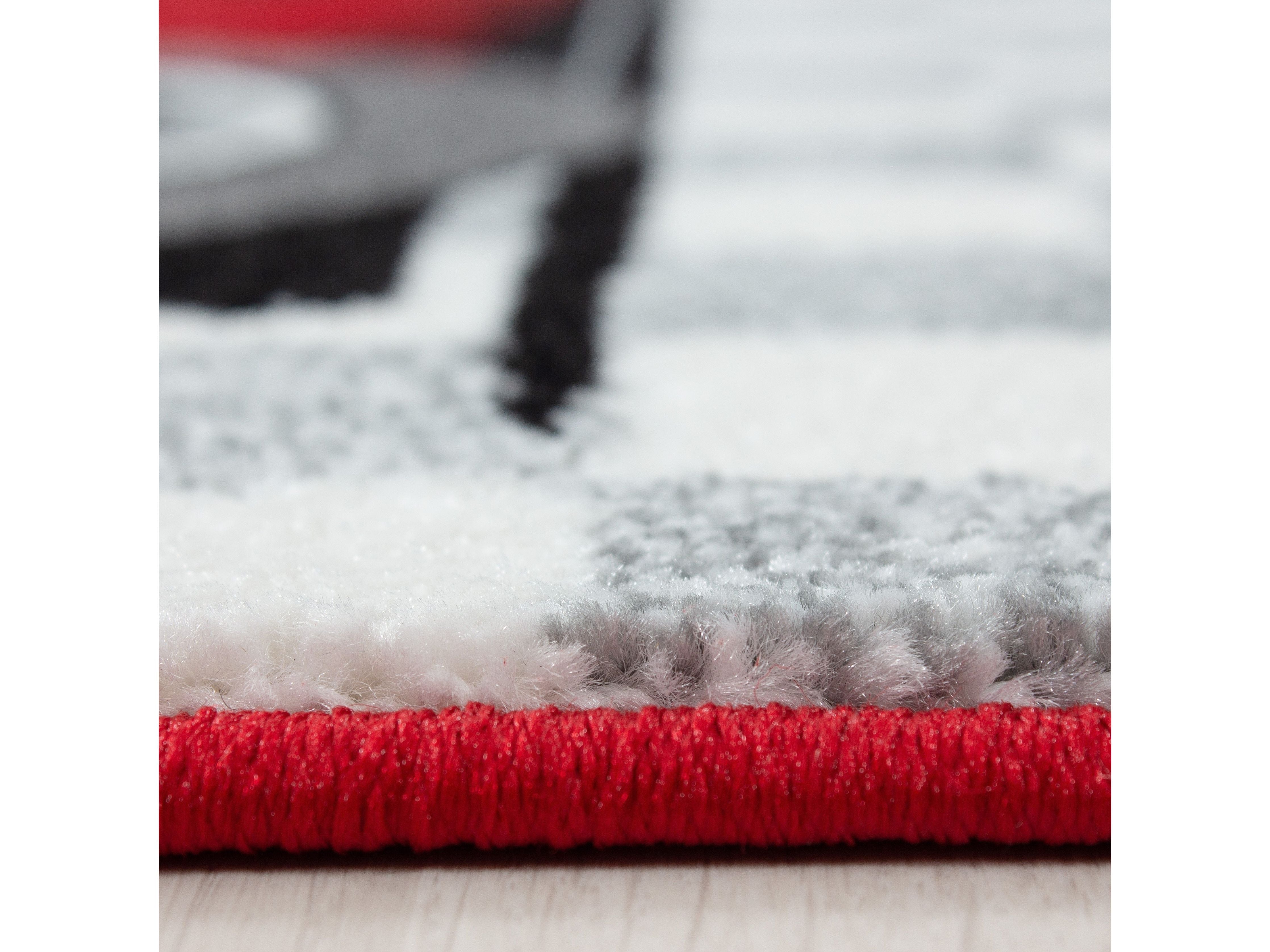 Kinderteppich Kinderzimmer Rennwagen Formel 1 Muster Rot Grau Weiß Schwarz