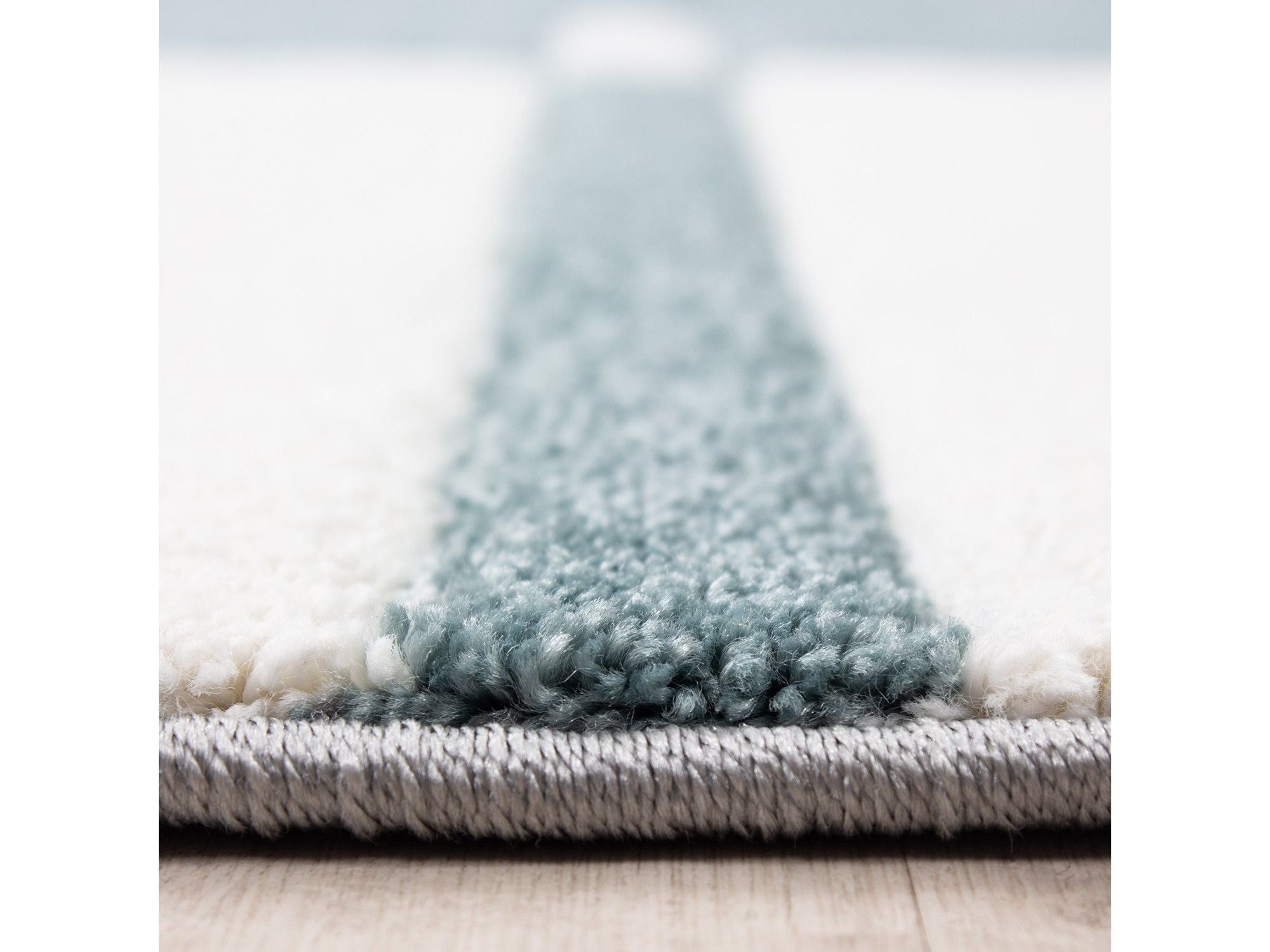 Designer Teppich Modern Kariert Linien Muster Konturenschnitt Grau Weiß Blau