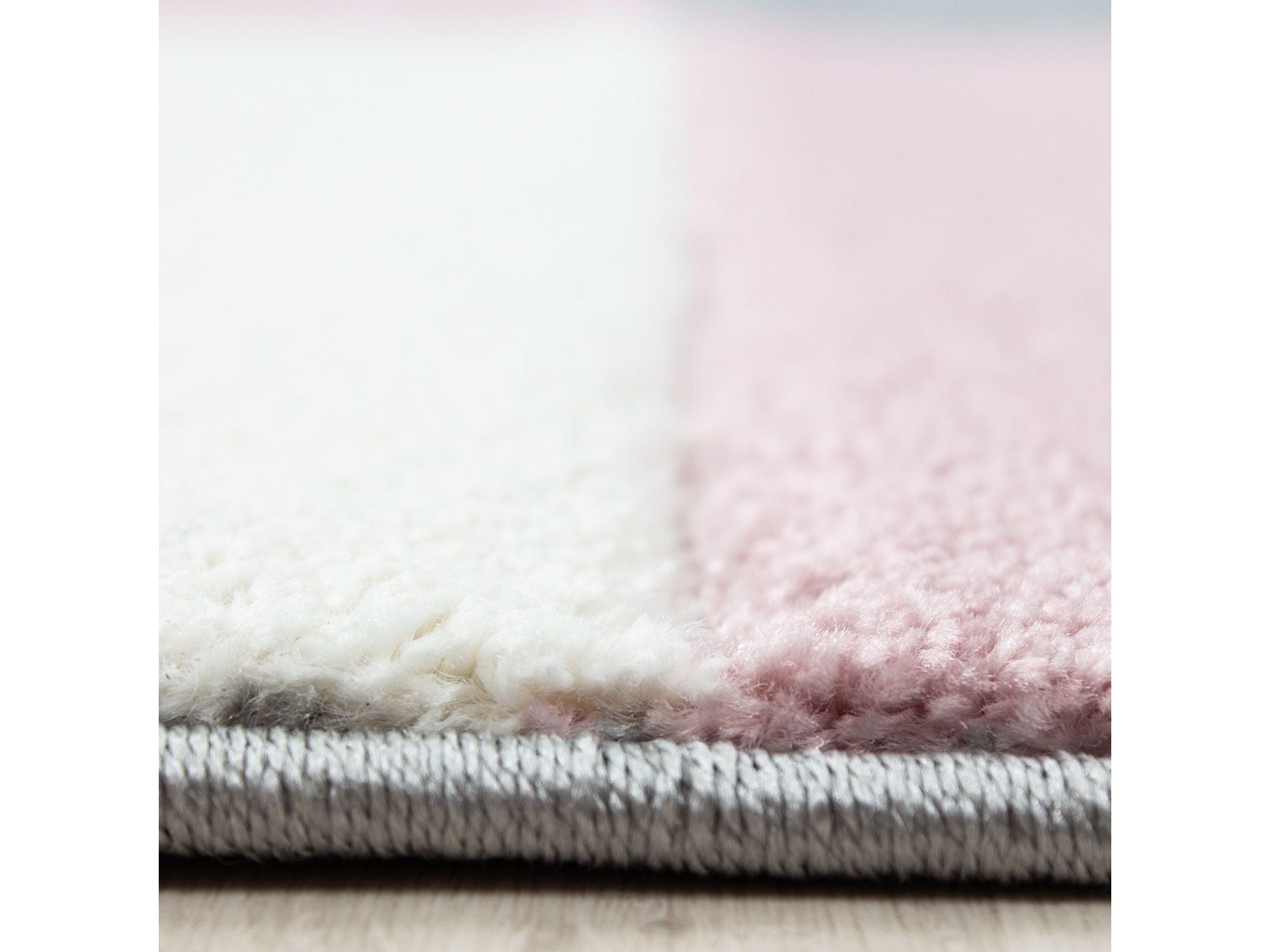 Designer Teppich Modern Kariert Linien Muster Konturenschnitt Grau Weiß Pink