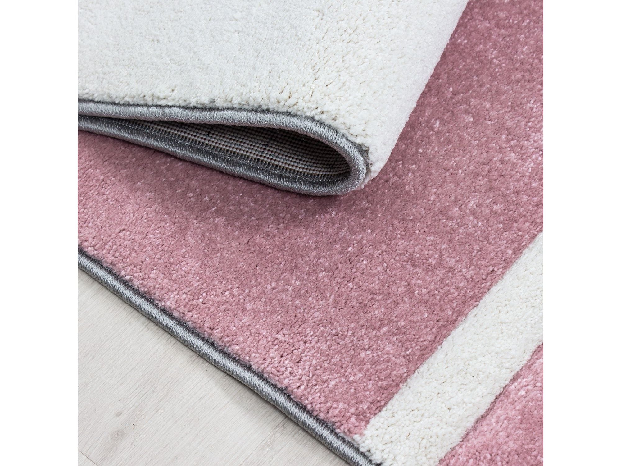 Designer Teppich Modern Kariert Linien Muster Konturenschnitt Grau Weiß Pink