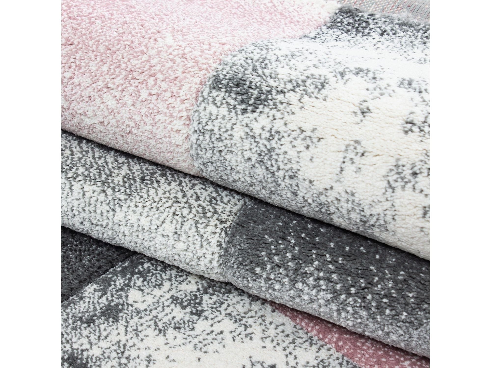 Designer Teppich Abstrakt Kariert Muster Konturenschnitt Grau Weiß Pink