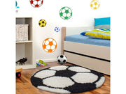 Kinderteppich für Kinderzimmer Fussball form Hochflor Teppich Schwarz-Weiss