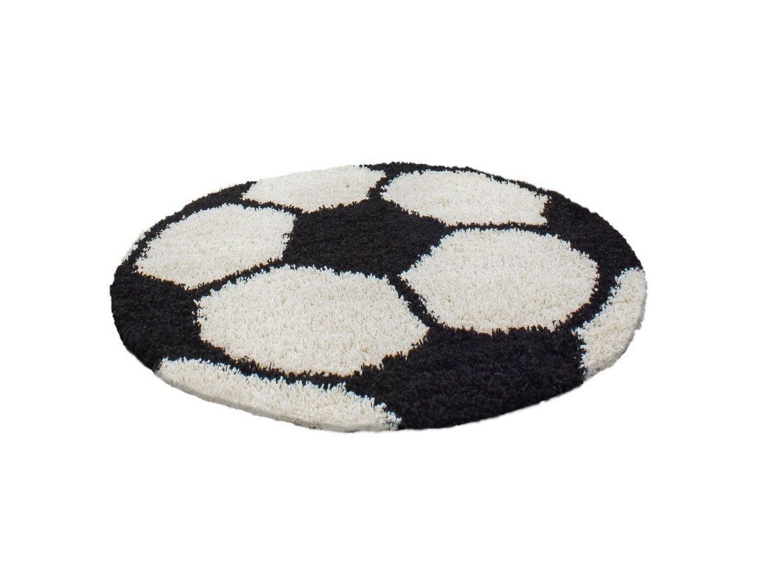 Kinderteppich für Kinderzimmer Fussball form Hochflor Teppich Schwarz-Weiss
