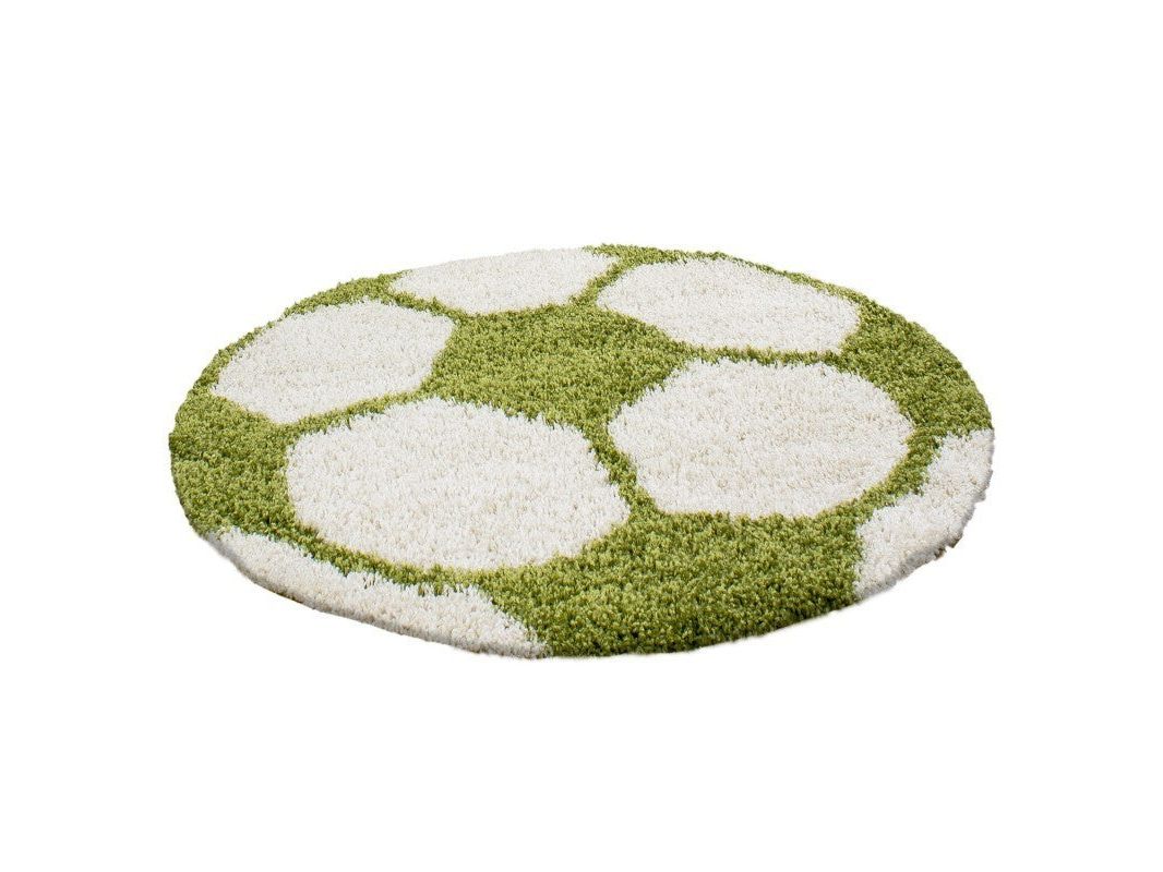 Kinderteppich für Kinderzimmer Fussball form Hochflor Teppich Grün-Weiss