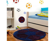 Kinderteppich für Kinderzimmer Fussball form Hochflor Teppich Bordeaux-Navy