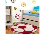 Kinderteppich für Kinderzimmer Fussball form Hochflor Teppich Rot-Weiss