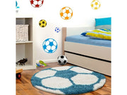 Kinderteppich für Kinderzimmer Fussball form Hochflor Teppich Türkis-Weiss