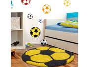 Kinderteppich für Kinderzimmer Fussball form Hochflor Teppich Gelb-Schwarz