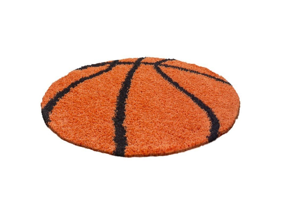 Kinderteppich für Kinderzimmer Basketball form Hochflor Teppich Orange-Schwarz