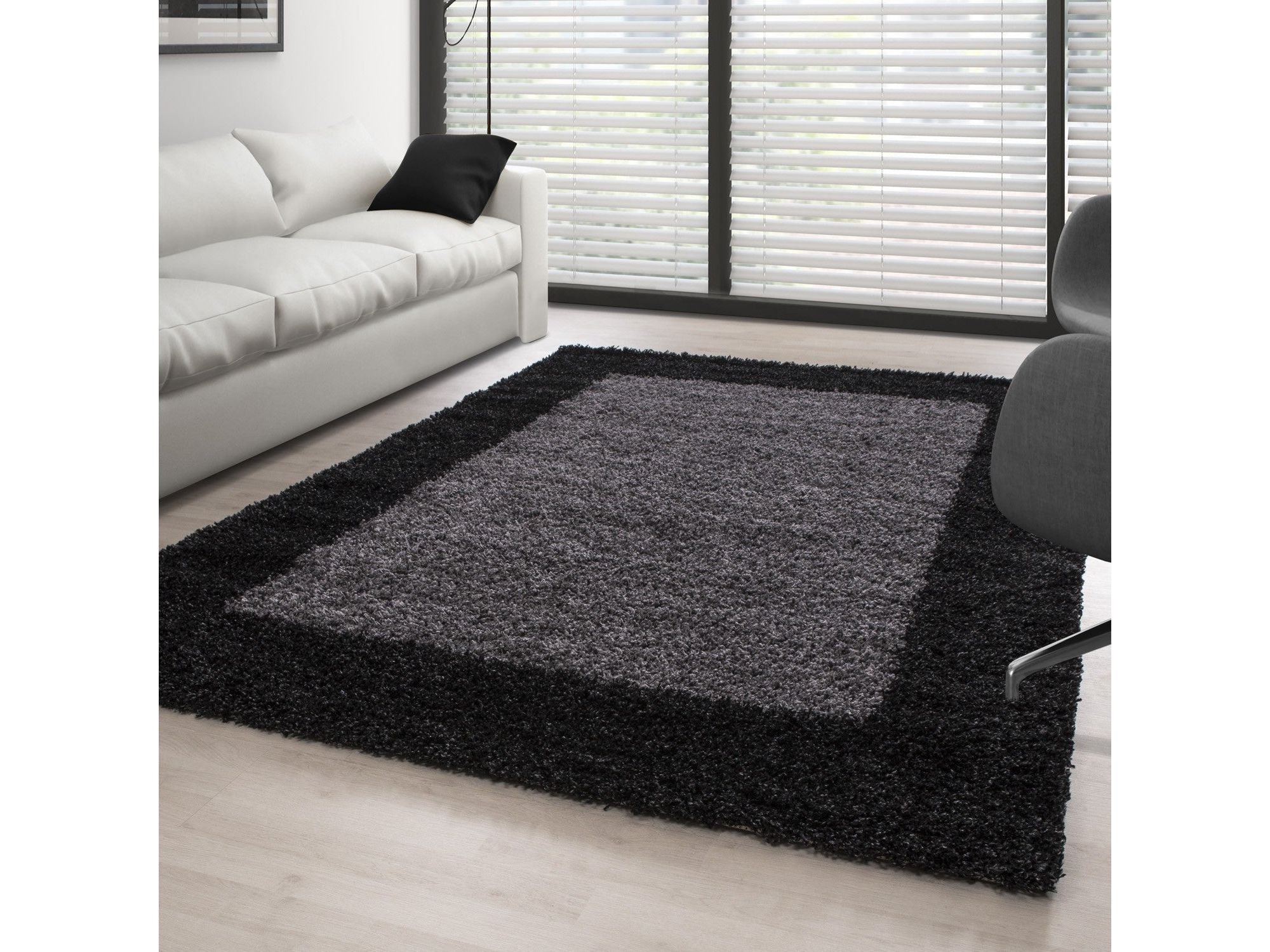 Hochflor Langflor Wohnzimmer Shaggy Teppich 2 Farbig Anthrazit Grau