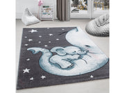 Kinderteppich Kinderzimmer Teppich niedlicher Elefantenbaby Stern Grau-Weiß-Blau