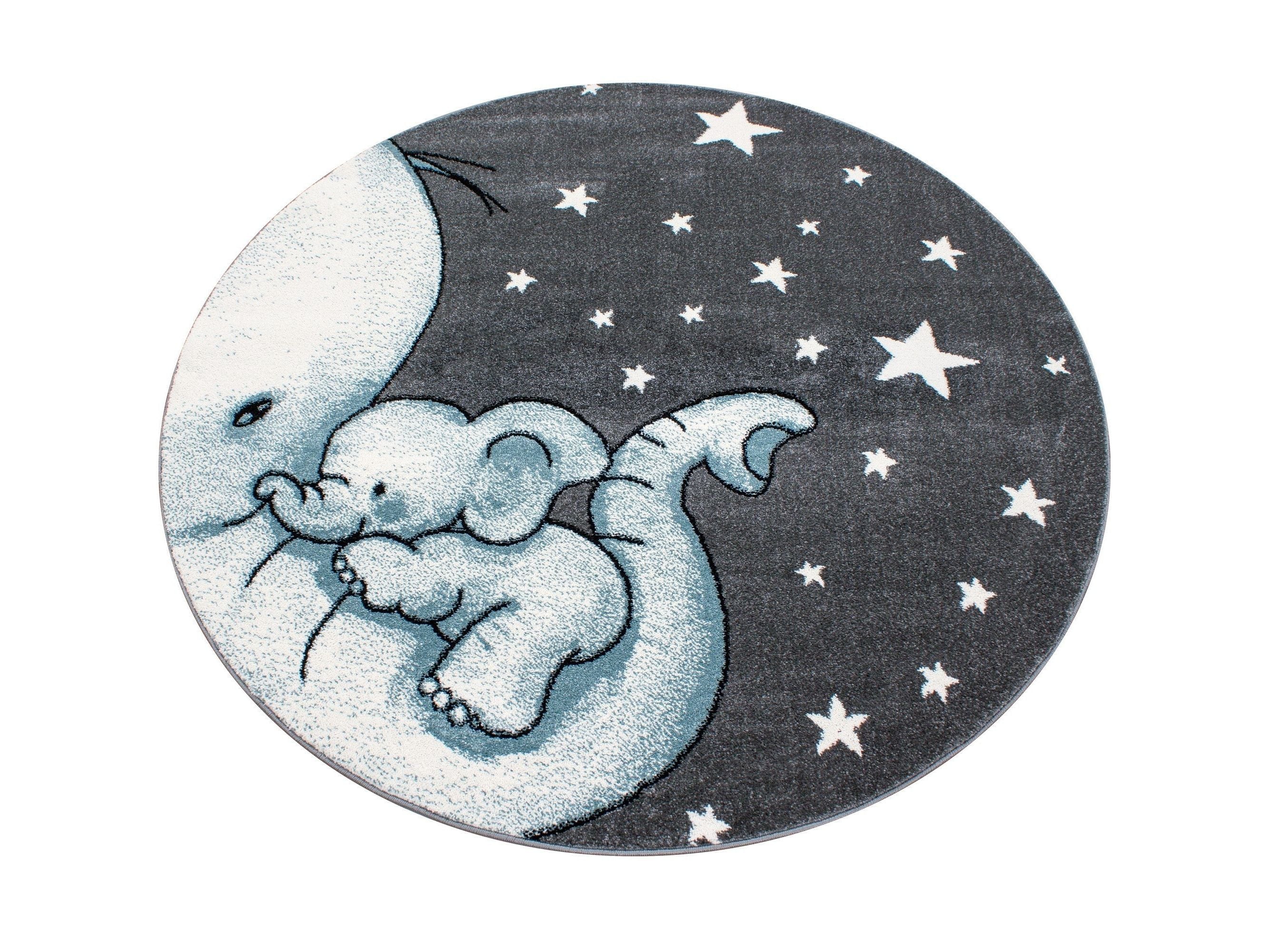 Kinderteppich Kinderzimmer Teppich niedlicher Elefantenbaby Stern Grau-Weiß-Blau