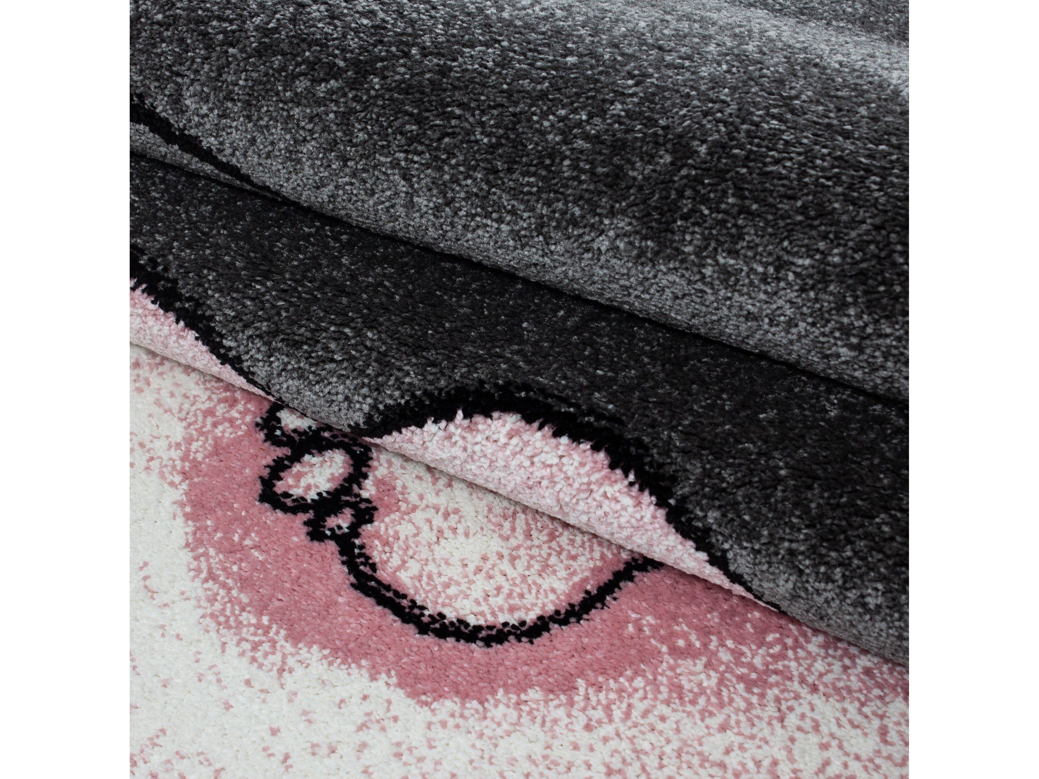 Kinderteppich Kinderzimmer Teppich niedlicher Elefantenbaby Stern Grau-Weiß-Pink