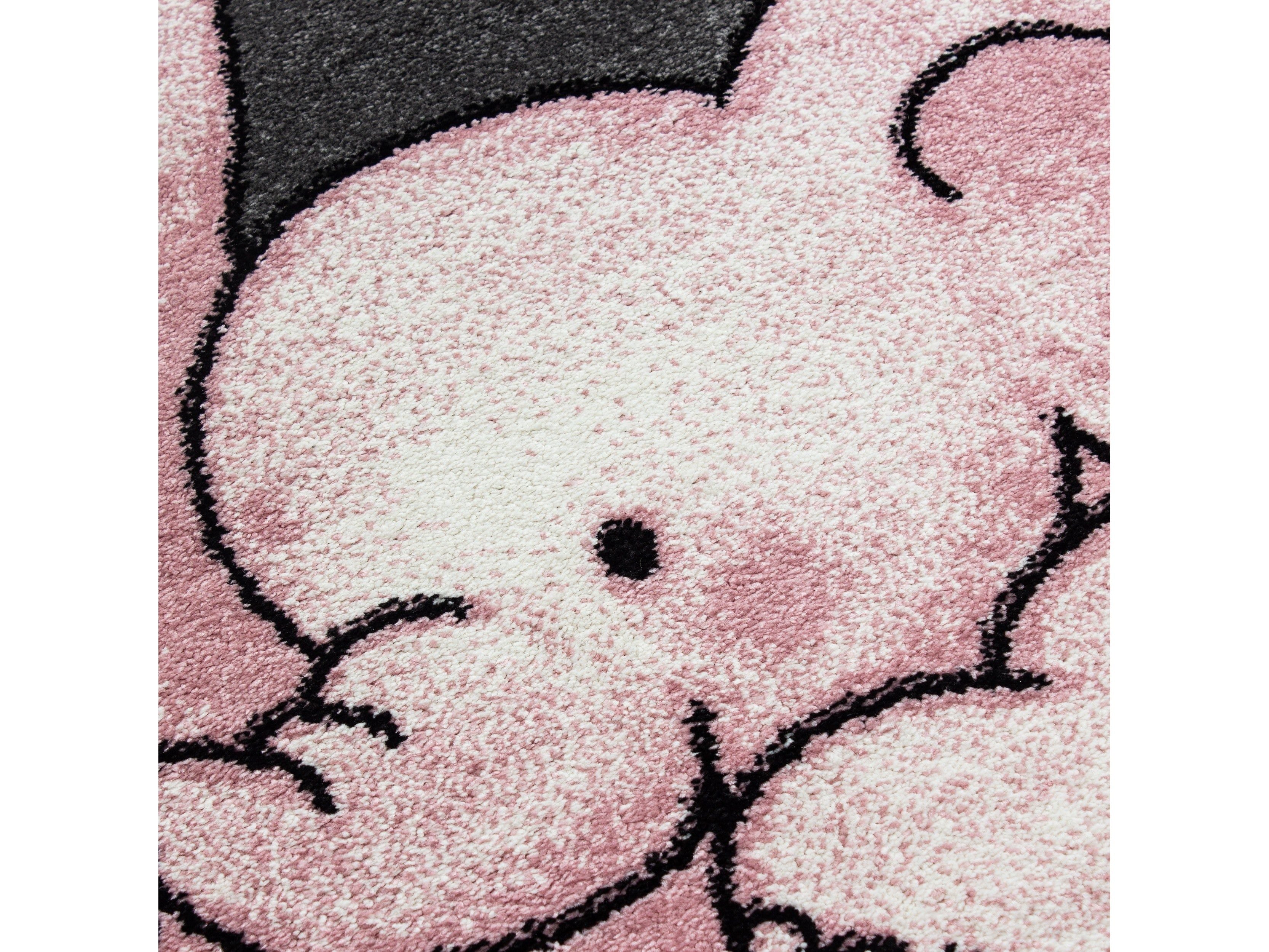 Kinderteppich Kinderzimmer Teppich niedlicher Elefantenbaby Stern Grau-Weiß-Pink