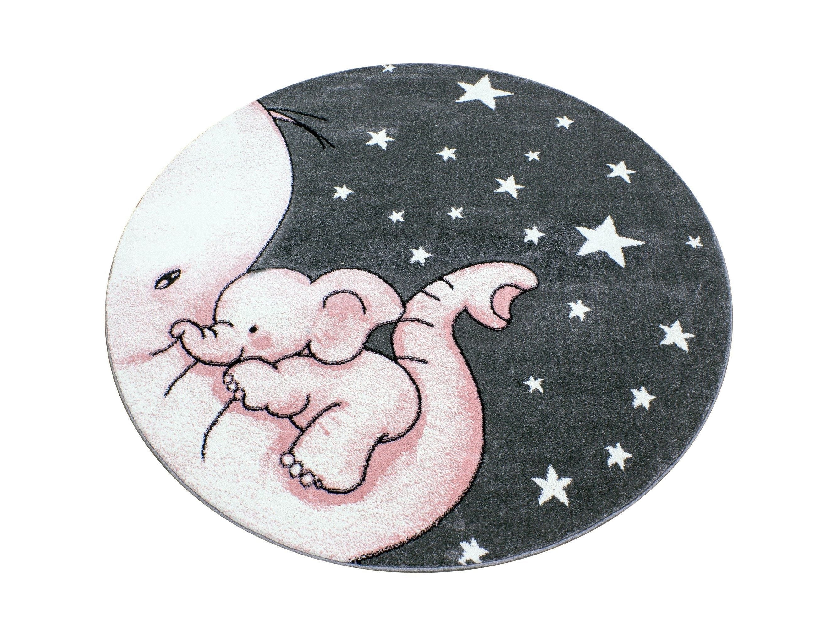 Kinderteppich Kinderzimmer Teppich niedlicher Elefantenbaby Stern Grau-Weiß-Pink