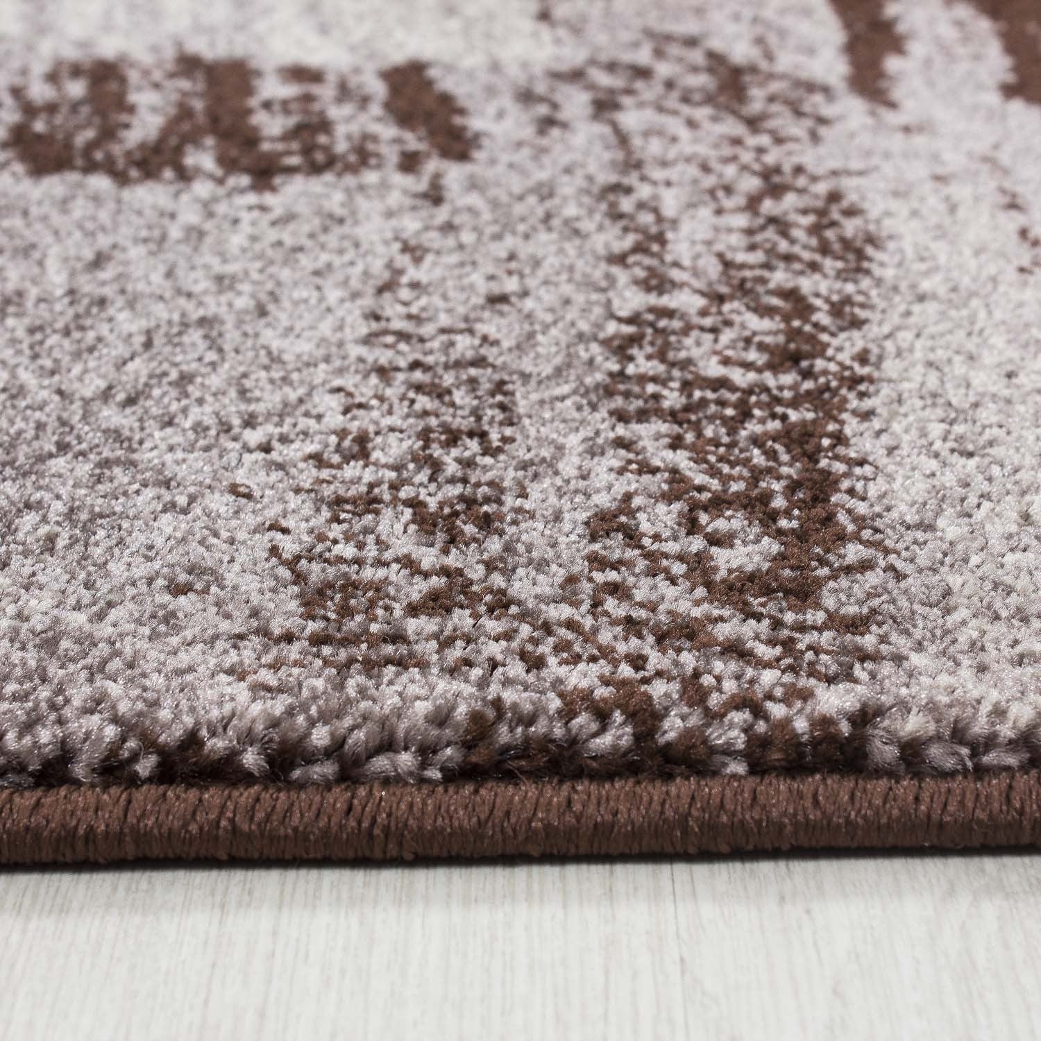 Teppich Modern Designer Abstract Karo Muster Meliert Braun Beige Weiss