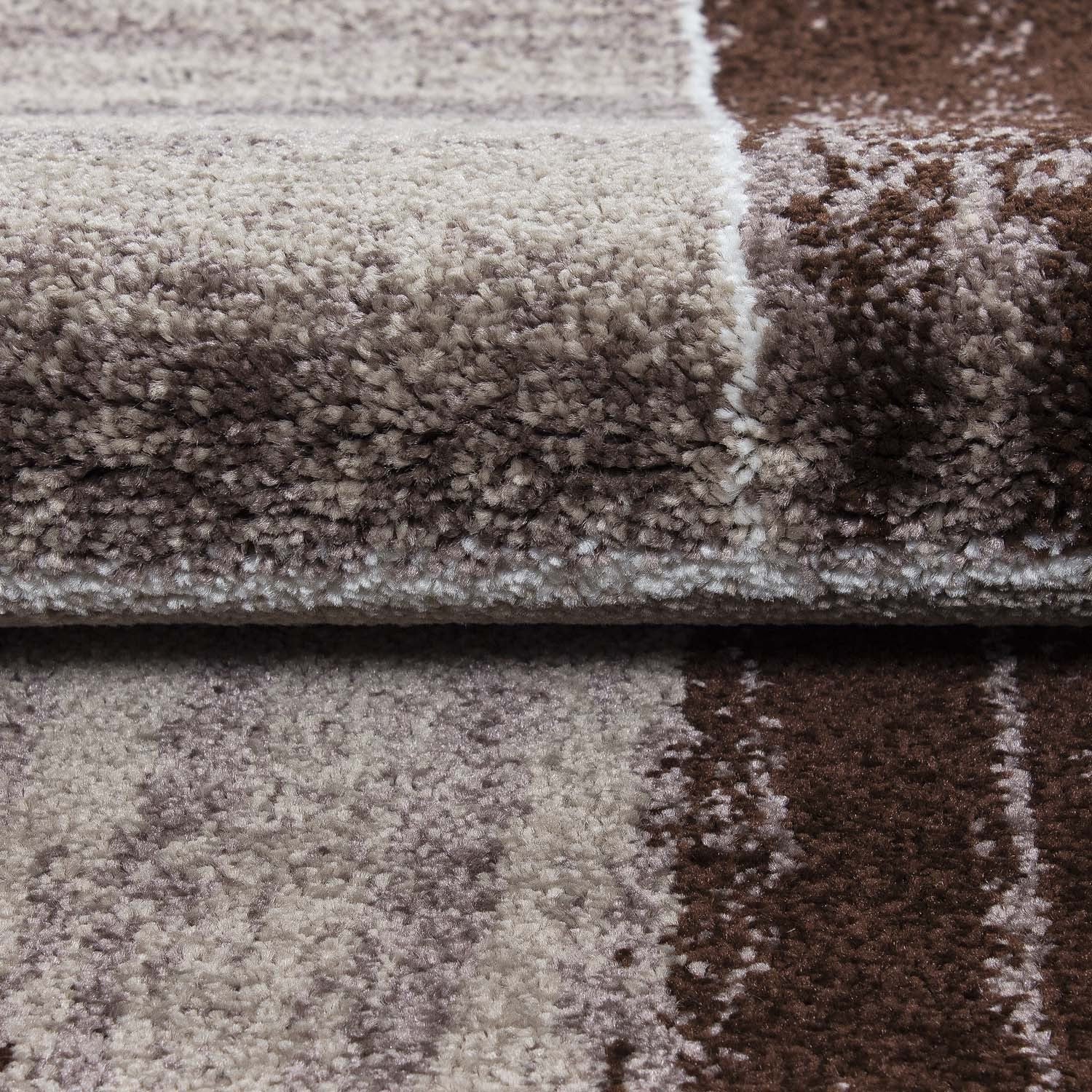 Teppich Modern Designer Abstract Karo Muster Meliert Braun Beige Weiss